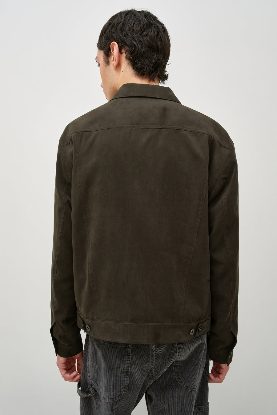 Insilence - Faux Suede Trucker Jacket (Olive Brown) product image 5 | TRAB K-Fashion Australia