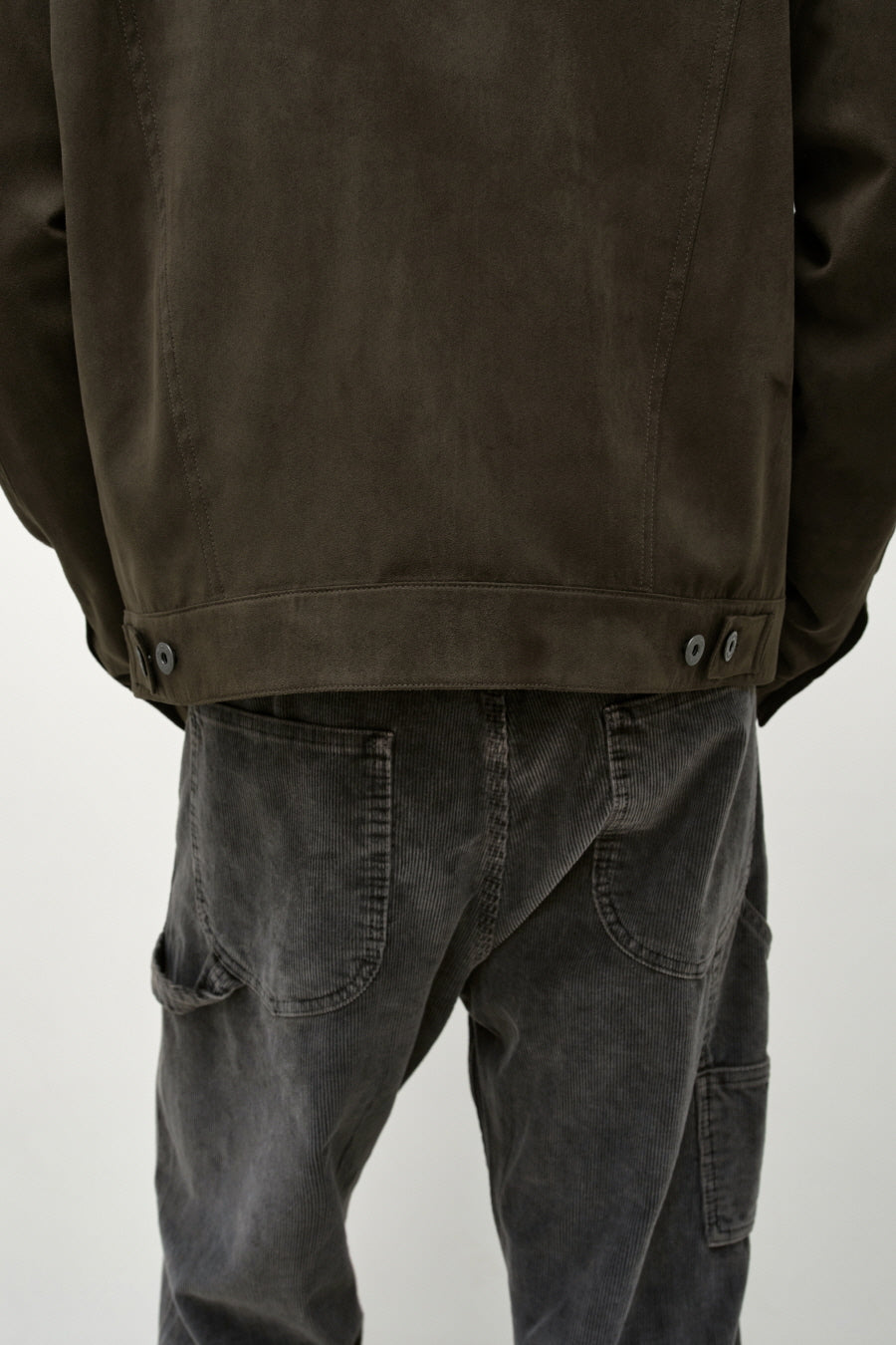 Insilence - Faux Suede Trucker Jacket (Olive Brown) product image 6 | TRAB K-Fashion Australia