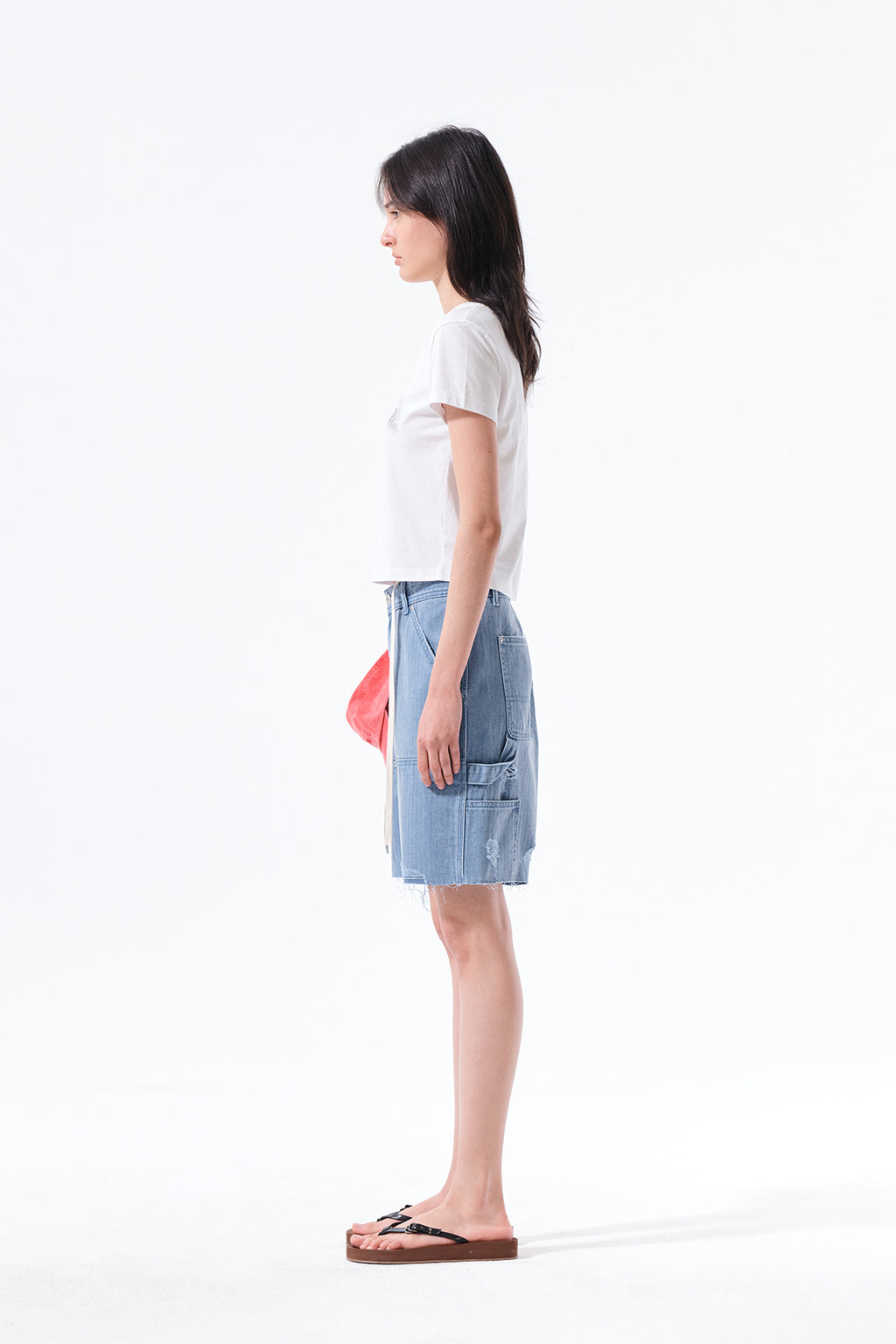 Matin Kim - Heringbone Raw Cut Denim Shorts (Light Blue) product image 7 | TRAB K-Fashion Australia