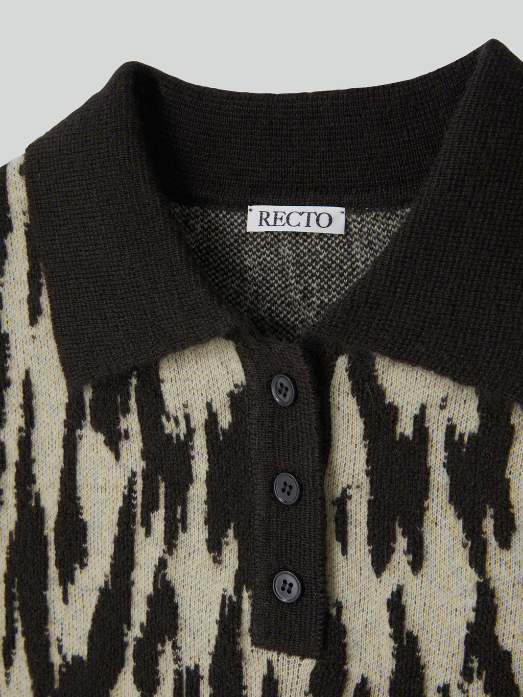 Recto - Leopard Jacquard Polo Knit Top (Dark Brown) product image 12 | TRAB K-Fashion Australia