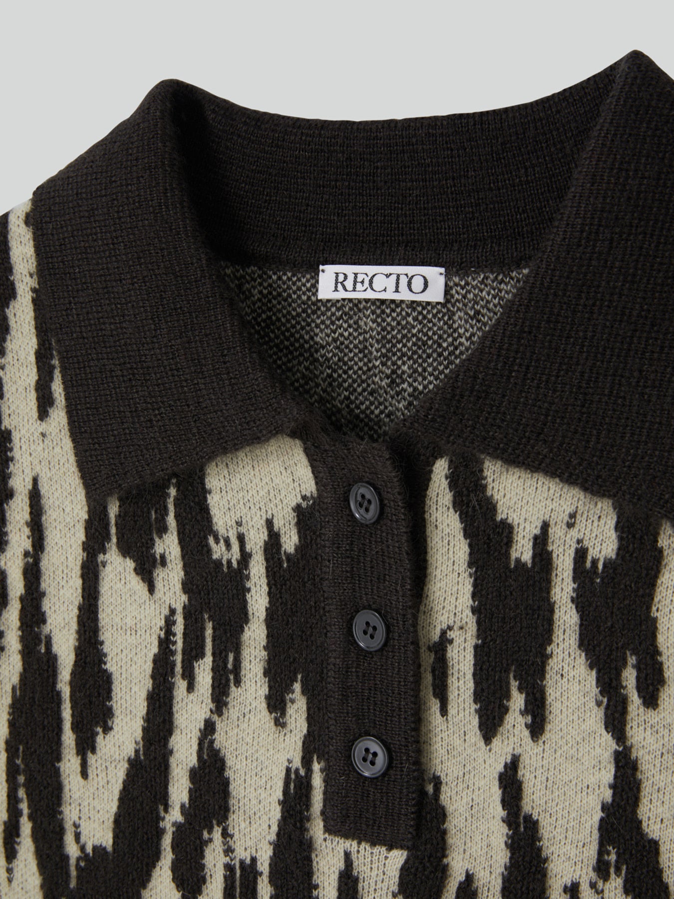 Recto - Leopard Jacquard Polo Knit Top (Dark Brown) product image 12 | TRAB K-Fashion Australia