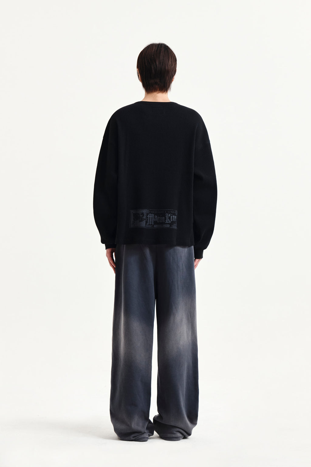 Matin Kim - Sleeve Logo Waffle Top (Black) product image 7 | TRAB K-Fashion Australia