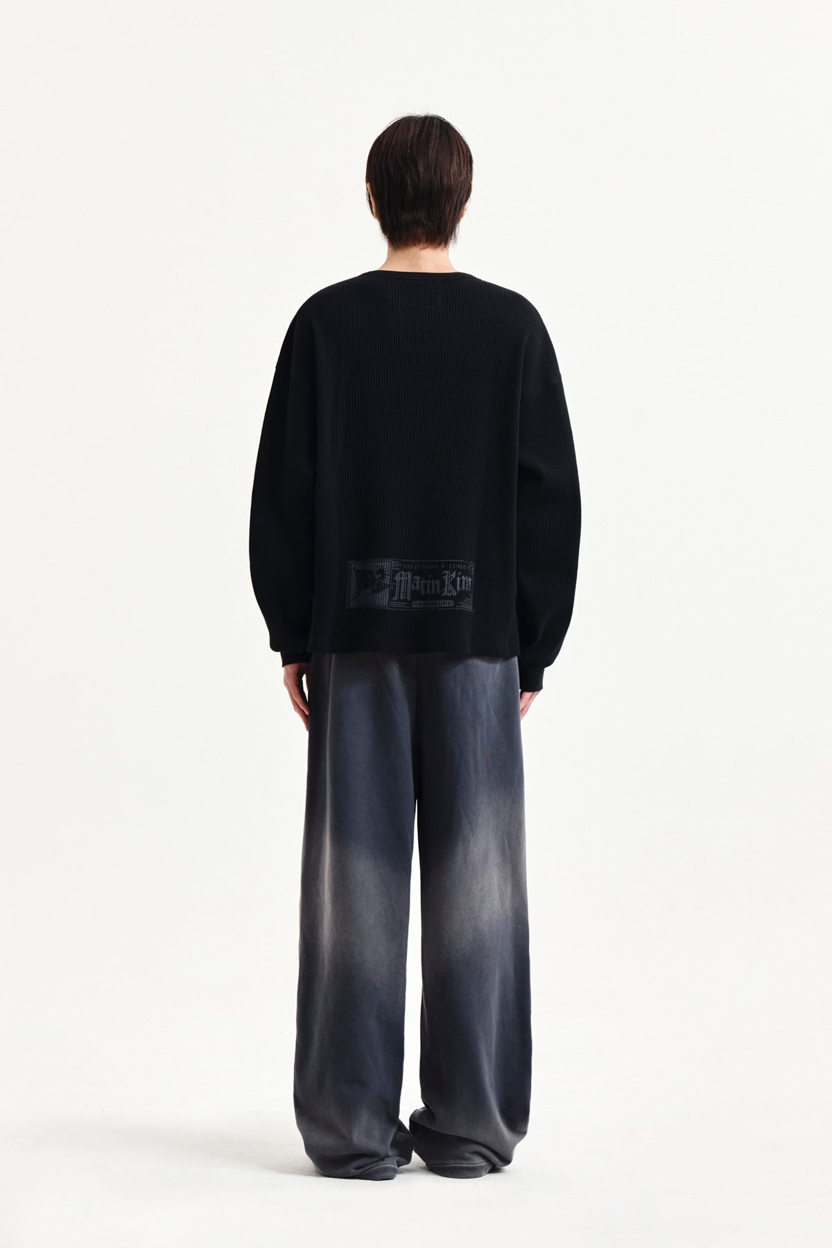 Matin Kim - Sleeve Logo Waffle Top (Black) product image 7 | TRAB K-Fashion Australia