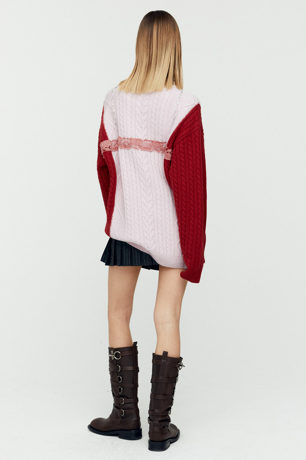 Andersson Bell - Lace Lingerie Boyfriend-Fit Knit (Pink) product image 2 | TRAB K-Fashion Australia