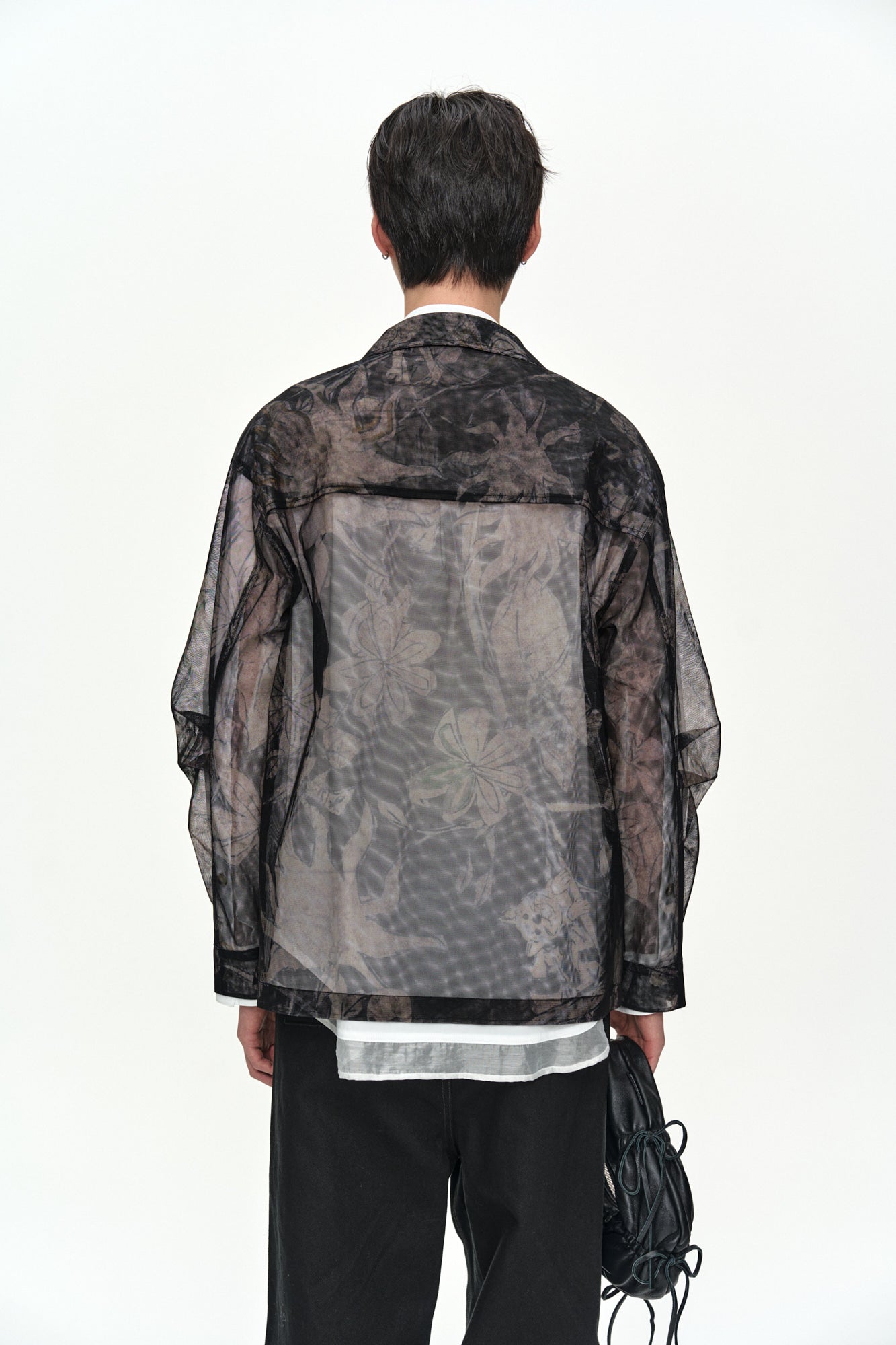 Andersson Bell - Karim Sheer Flower Printed Over Shirt (Black/Beige) product image 7 | TRAB K-Fashion Australia