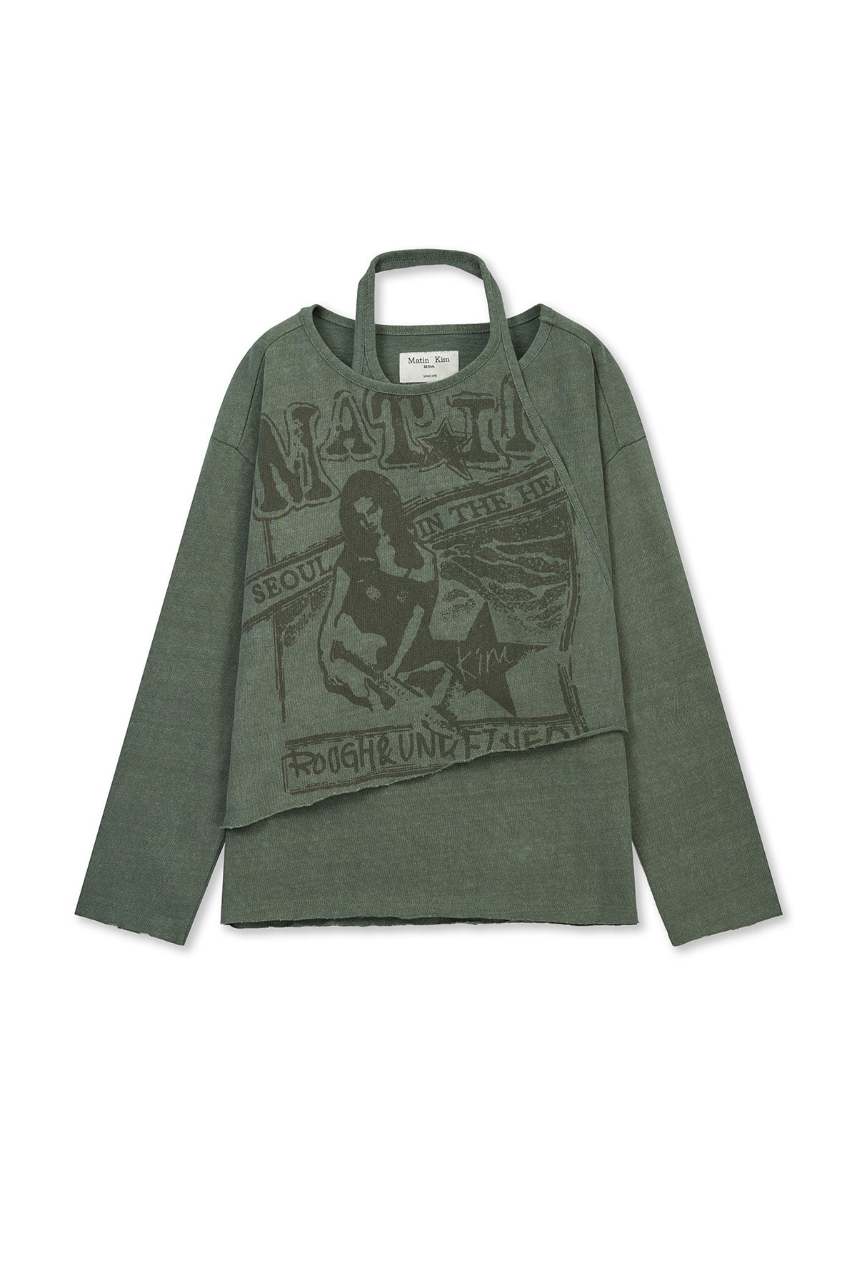 Matin Kim - Vintage Graphic Layered Top (Khaki) product image 1 | TRAB K-Fashion Australia