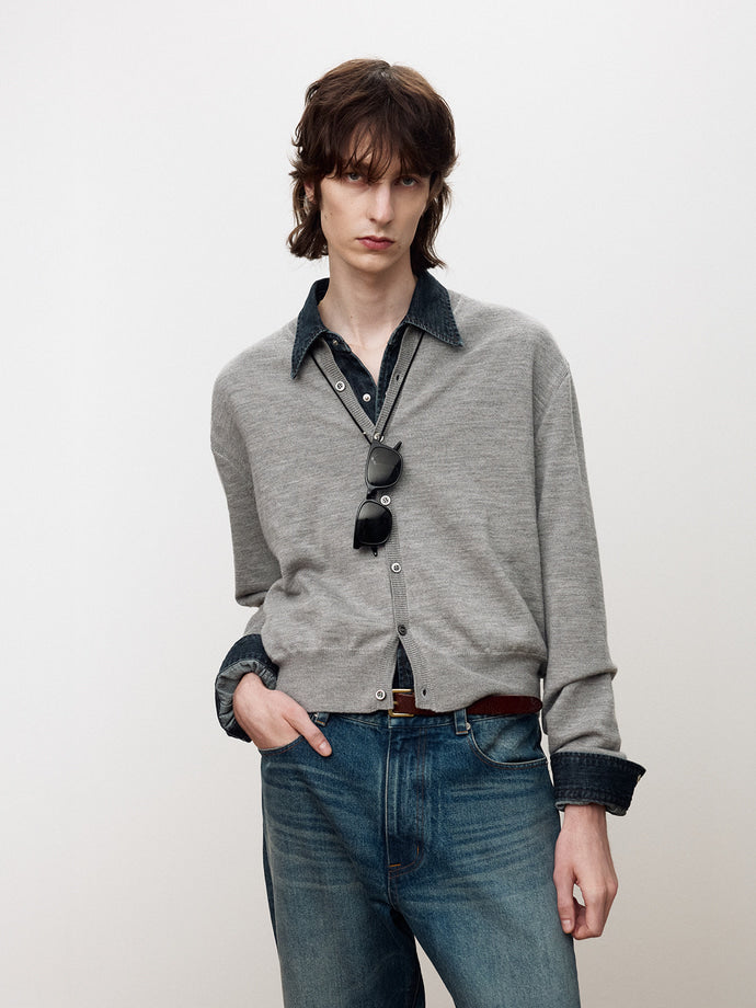 Tonywack - Super Fine Wool Crew-Neck Cardigan (Grey) product image 6 | TRAB K-Fashion Australia