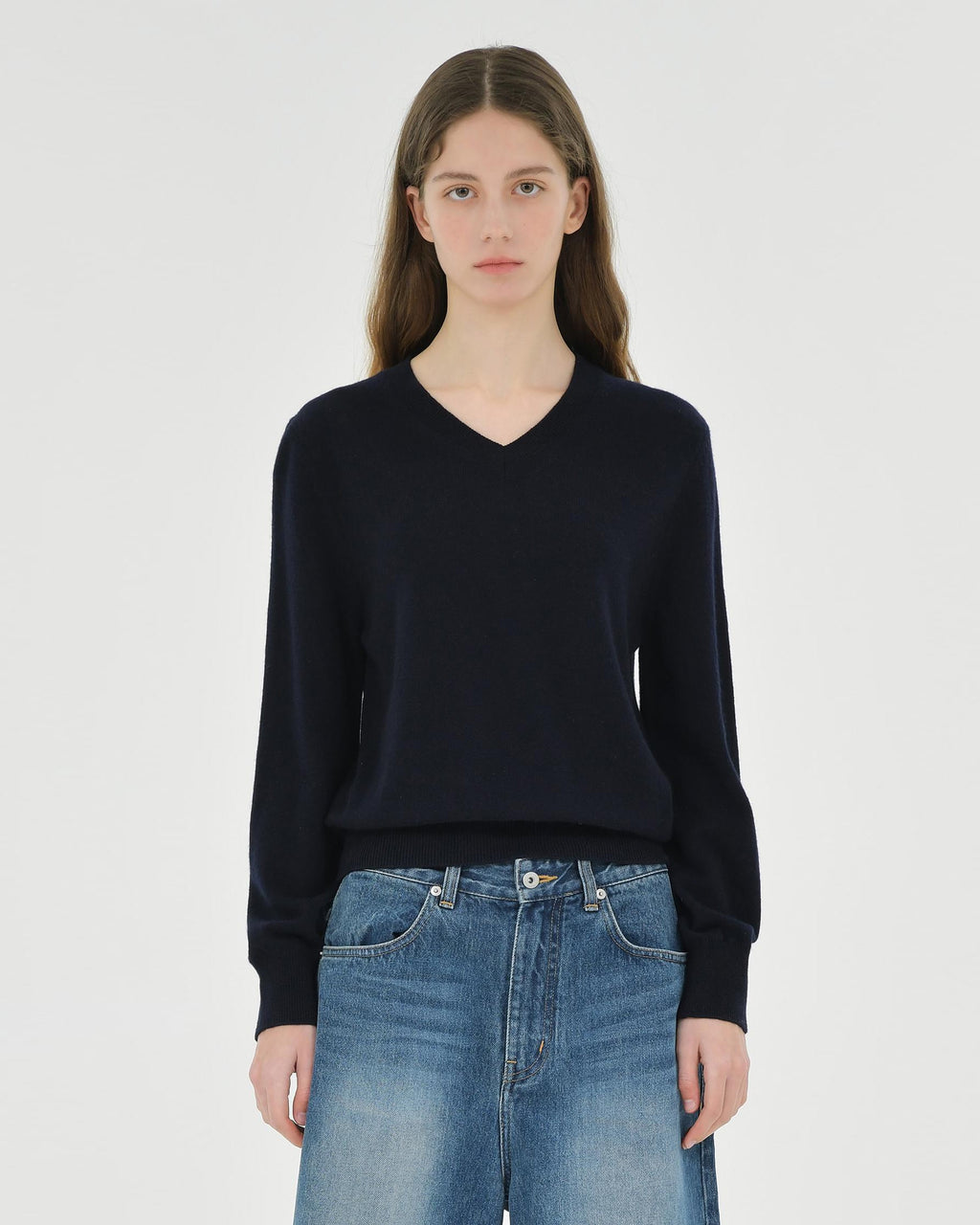 Brownyard - Extra Super Fine V Neck Knit (Dark Navy) product image 1 | TRAB K-Fashion Australia