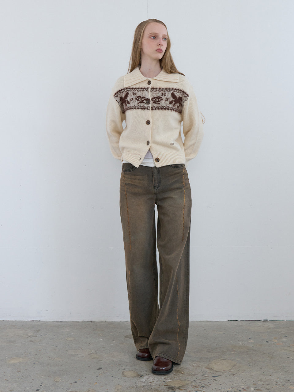 Kijun - Scratched Wide Jeans (Charcoal Brown) product image 3 | TRAB K-Fashion Australia