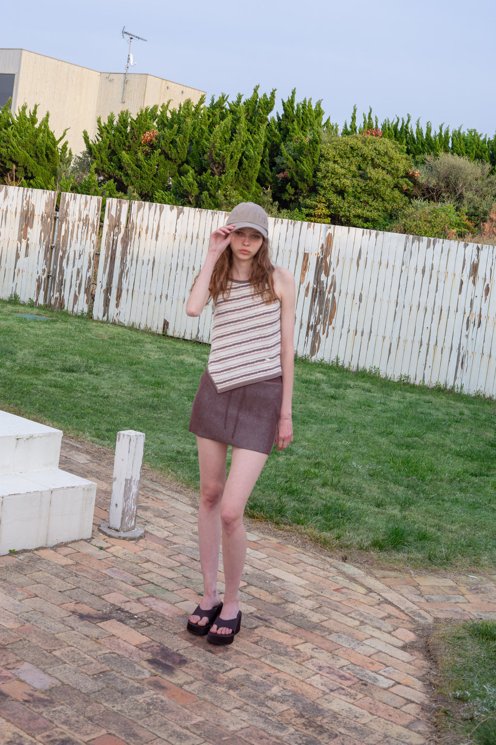 Matin Kim - Multi Stripe Sleeveless Knit Top (Brown) product image 13 | TRAB K-Fashion Australia