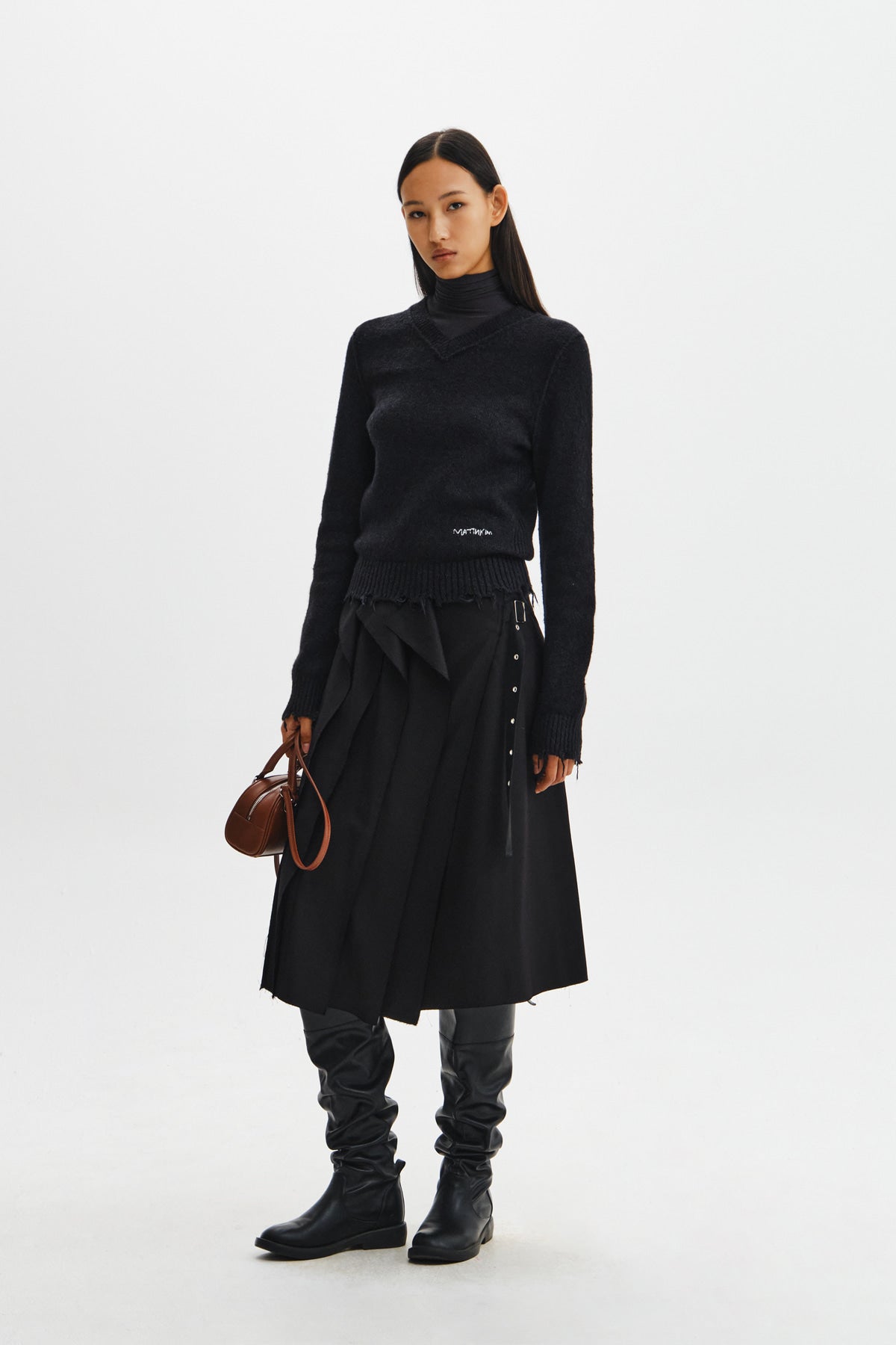 Matin Kim - Raw Edge Flap Belted Skirt (Black) product image 10 | TRAB K-Fashion Australia