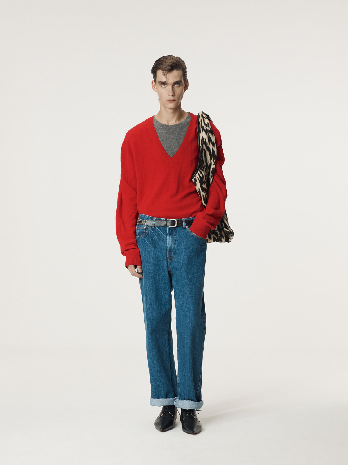 Recto - Contrast Layered V-Neck Knit Top (Red) product image 2 | TRAB K-Fashion Australia