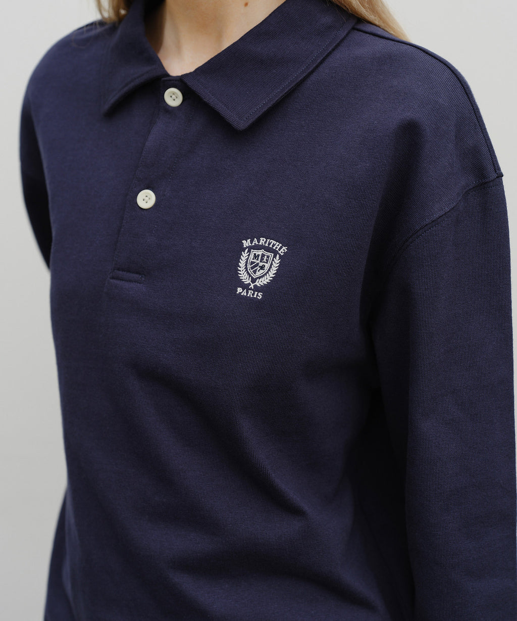 Marithe & Francois Girbaud - Crest Logo Jersey Polo Long Sleeve (Navy) product image 4 | TRAB K-Fashion Australia