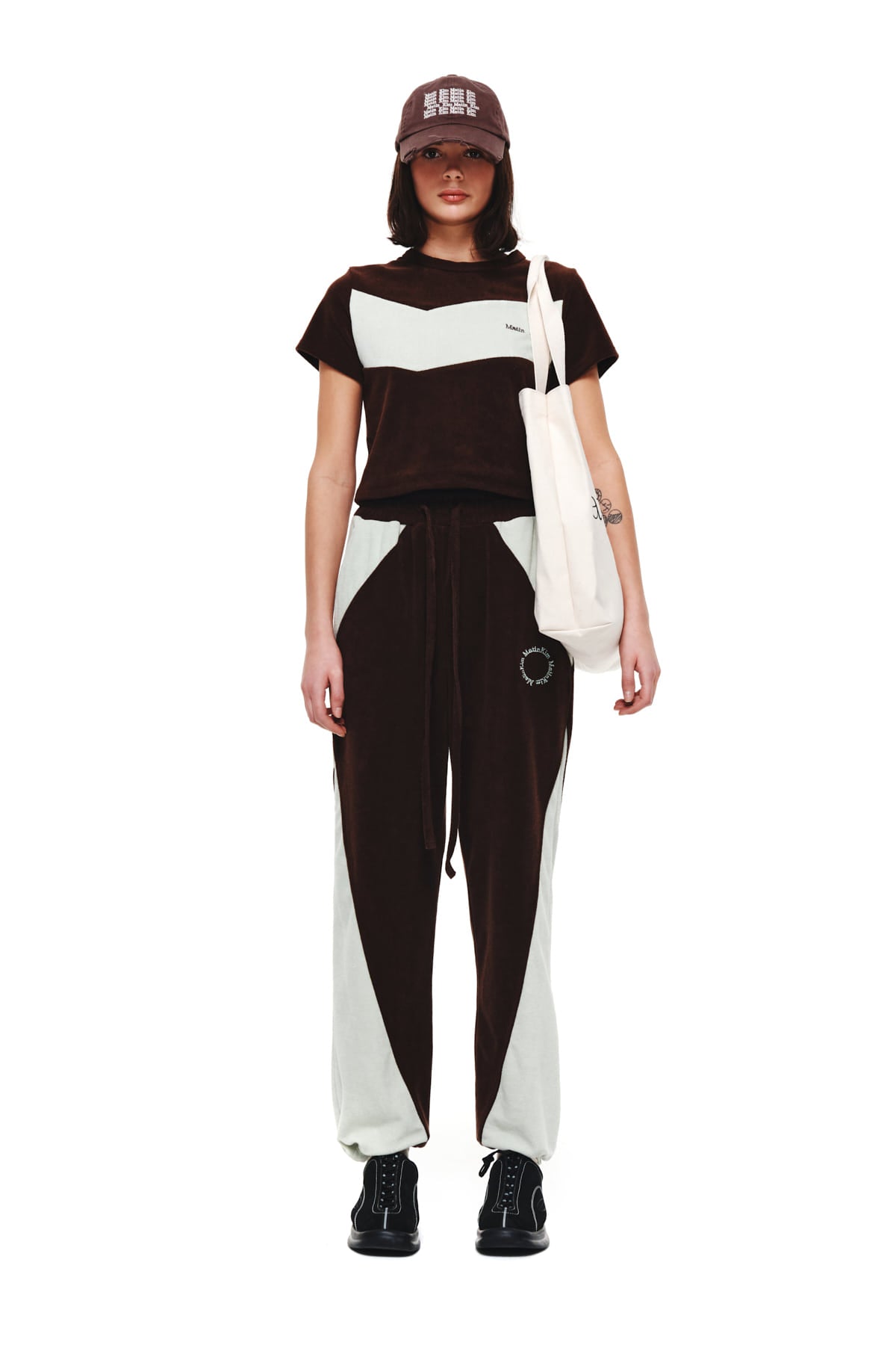 Matin Kim - Color Block Terry Jogger Pants (Brown) product image 5 | TRAB K-Fashion Australia