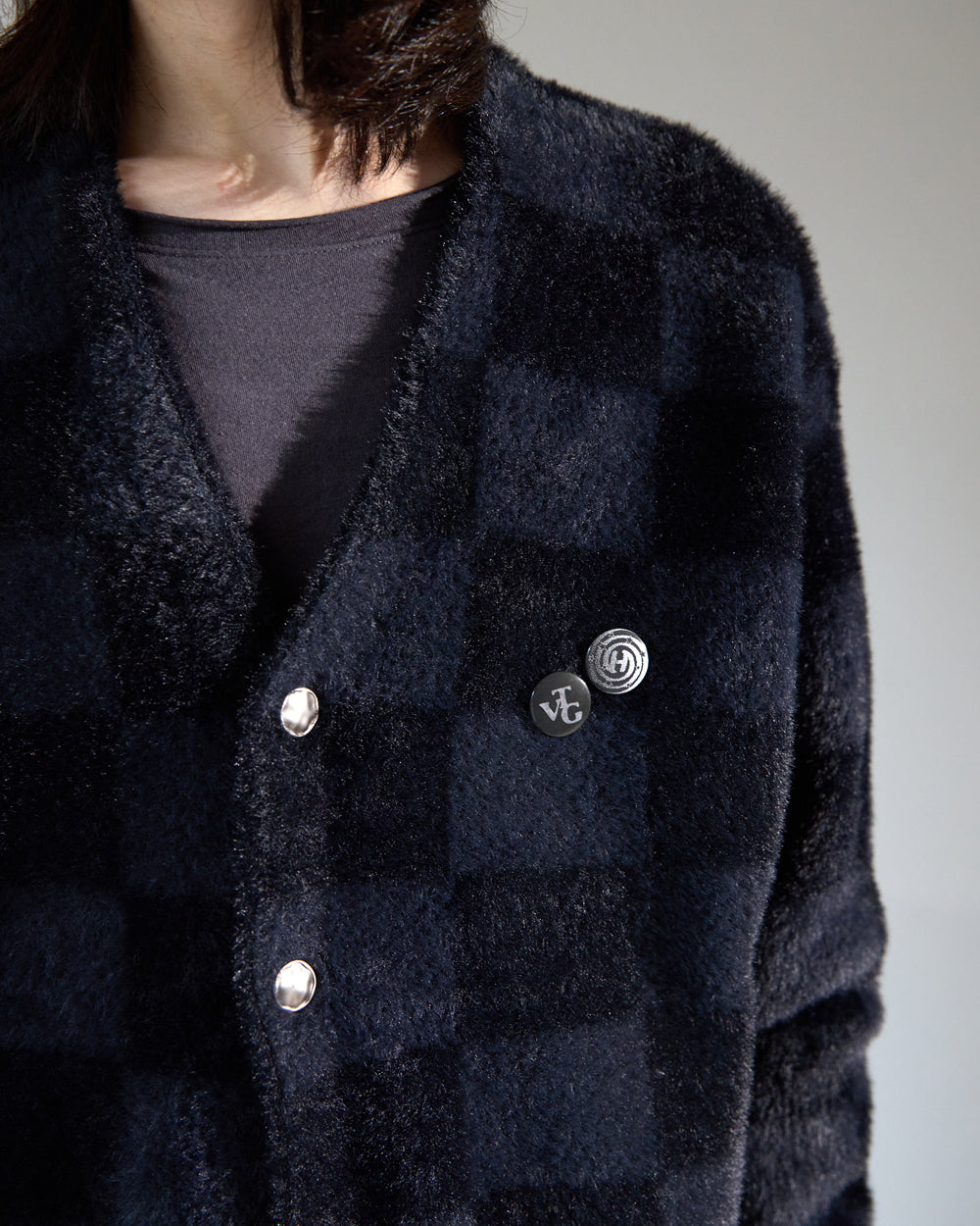 Hatchingroom - Hairy Cardigan Checkerboard (Black/Charcoal) product image 7 | TRAB K-Fashion Australia