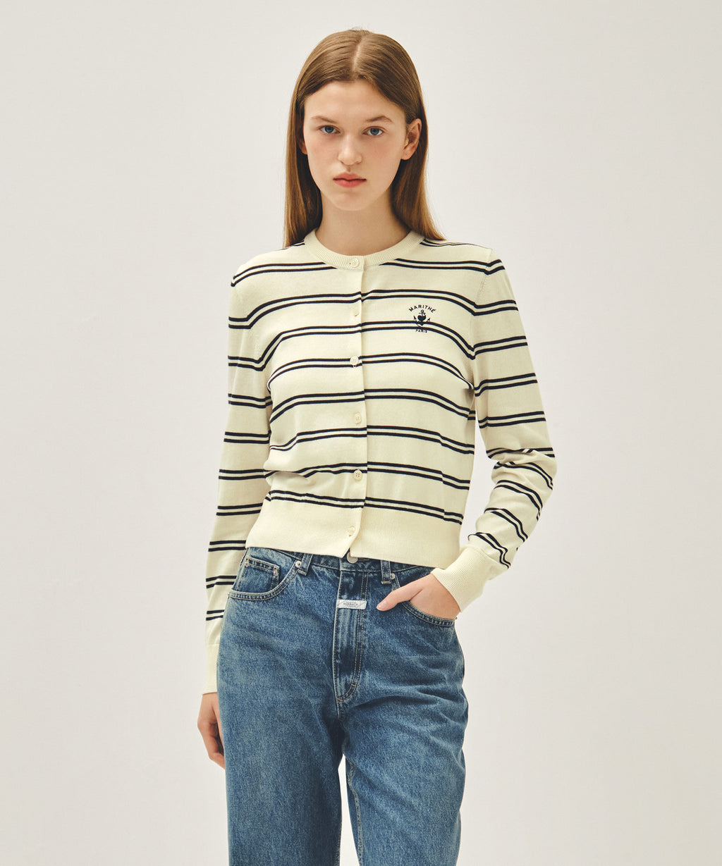 Marithe & Francois Girbaud - Stripe Knit Cardigan (Ivory) product image 1 | TRAB K-Fashion Australia
