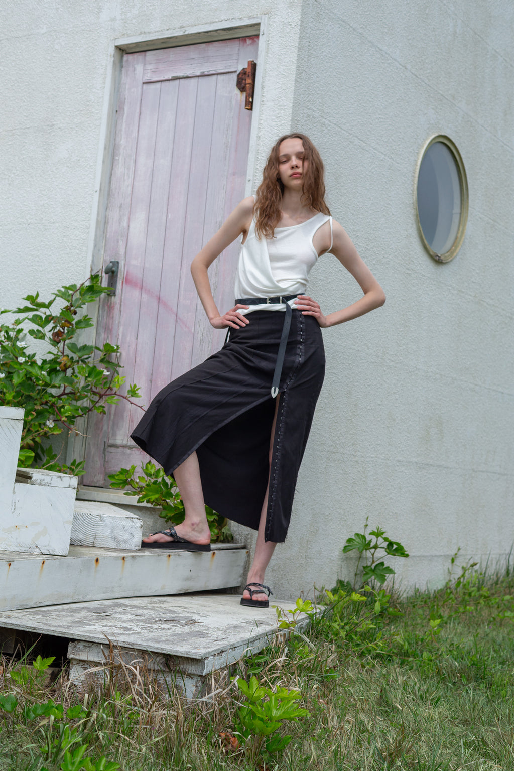Matin Kim - Unbalance Tuck Sleeveless Top (White) product image 11 | TRAB K-Fashion Australia