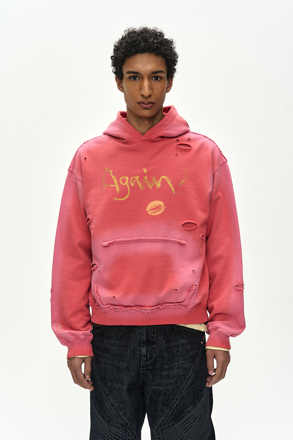 Andersson Bell - (essential) Unisex Spray Washed Again Lip Hoodie (red) (Red) product image 5 | TRAB K-Fashion Australia