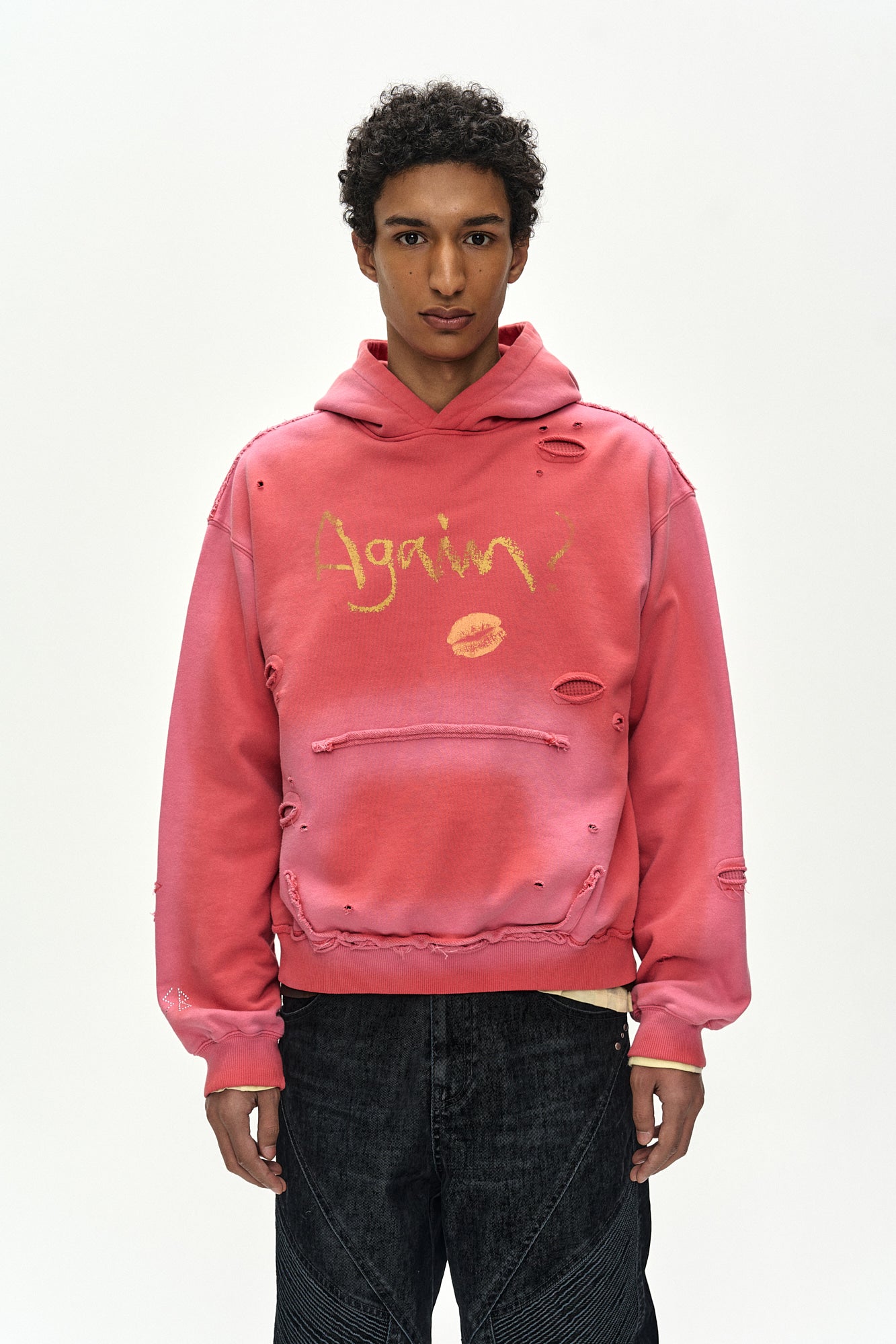 Andersson Bell - (essential) Unisex Spray Washed Again Lip Hoodie (red) (Red) product image 5 | TRAB K-Fashion Australia