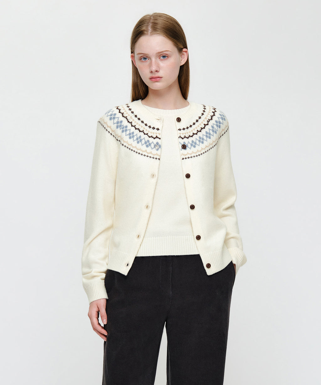 Marithe & Francois Girbaud - Small Classic Logo Nordic Cardigan Set Up (Ivory) product image 1 | TRAB K-Fashion Australia
