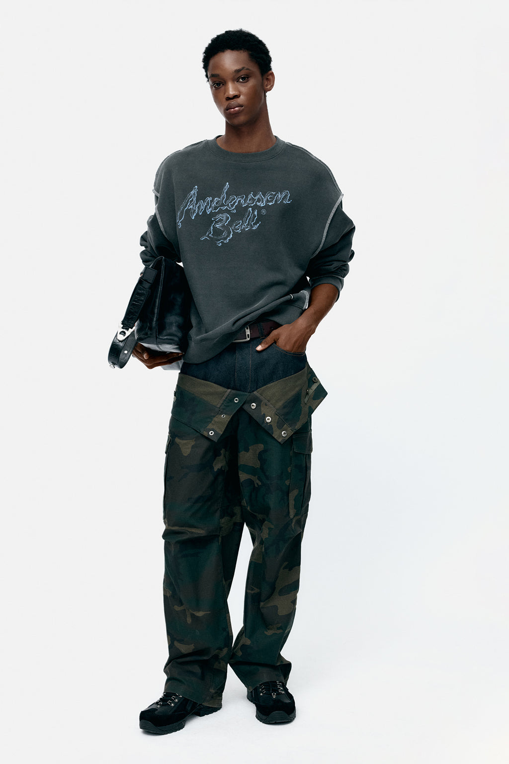 Andersson Bell - Unisex Camouflage Double Waist Work Wide-Leg Jeans (Navy/Green) product image 2 | TRAB K-Fashion Australia