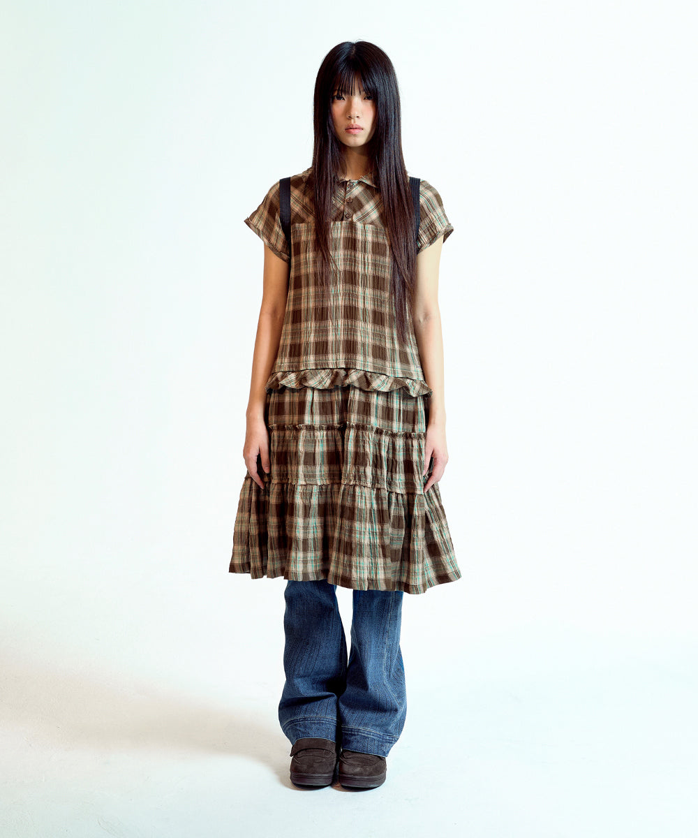 Coyseio - Raw Edge Check One Piece (Brown) product image 10 | TRAB K-Fashion Australia