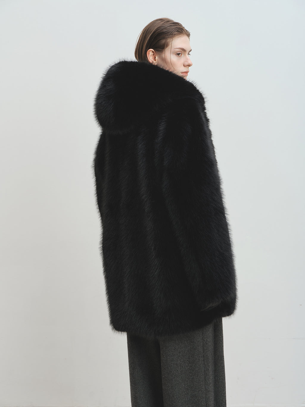 Tonywack - Faux Fur Hooded Half Coat (Black) product image 5 | TRAB K-Fashion Australia