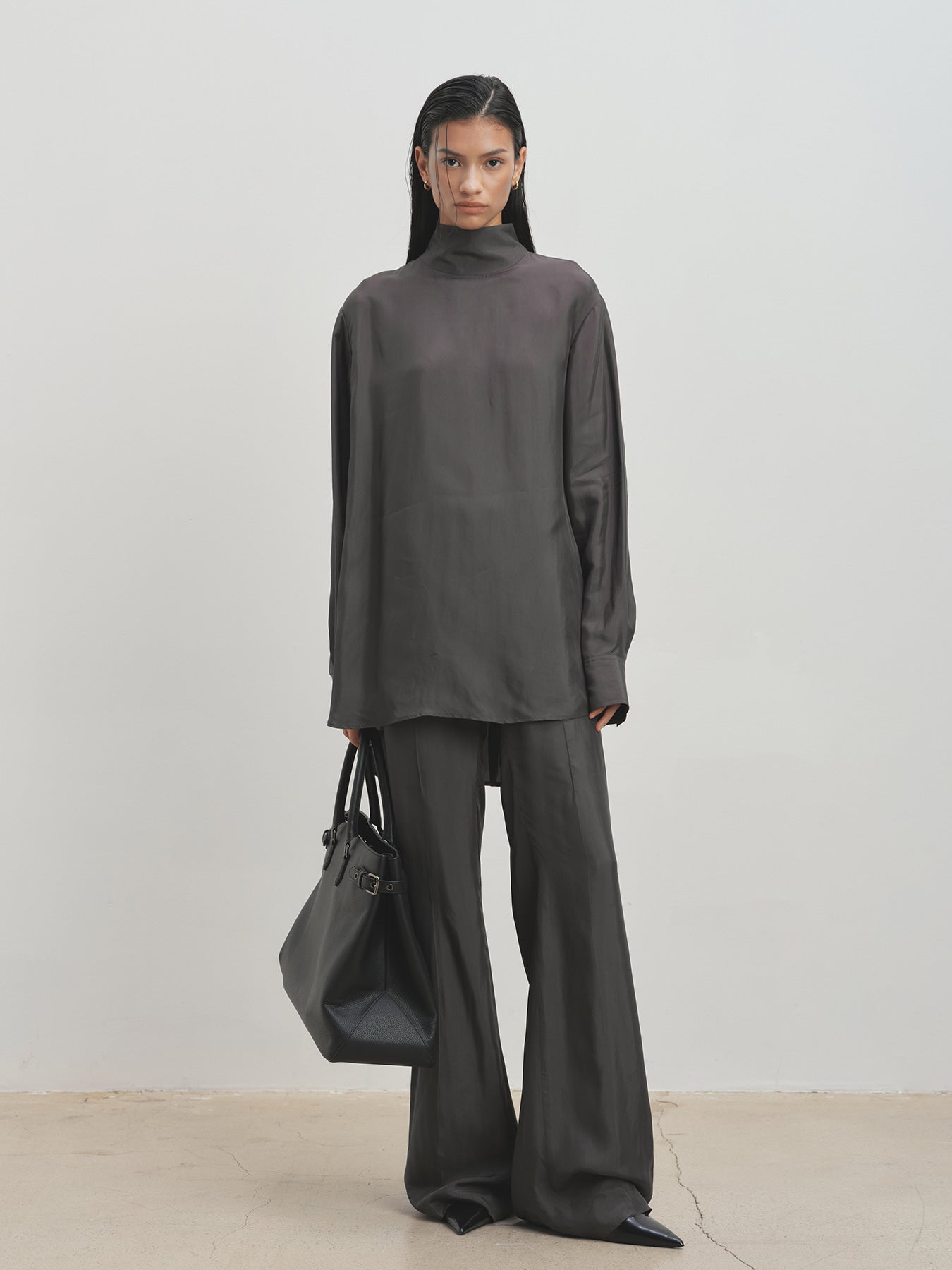 Tonywack - Liquid Flared Tailored Trousers (Grey Khaki) product image 1 | TRAB K-Fashion Australia