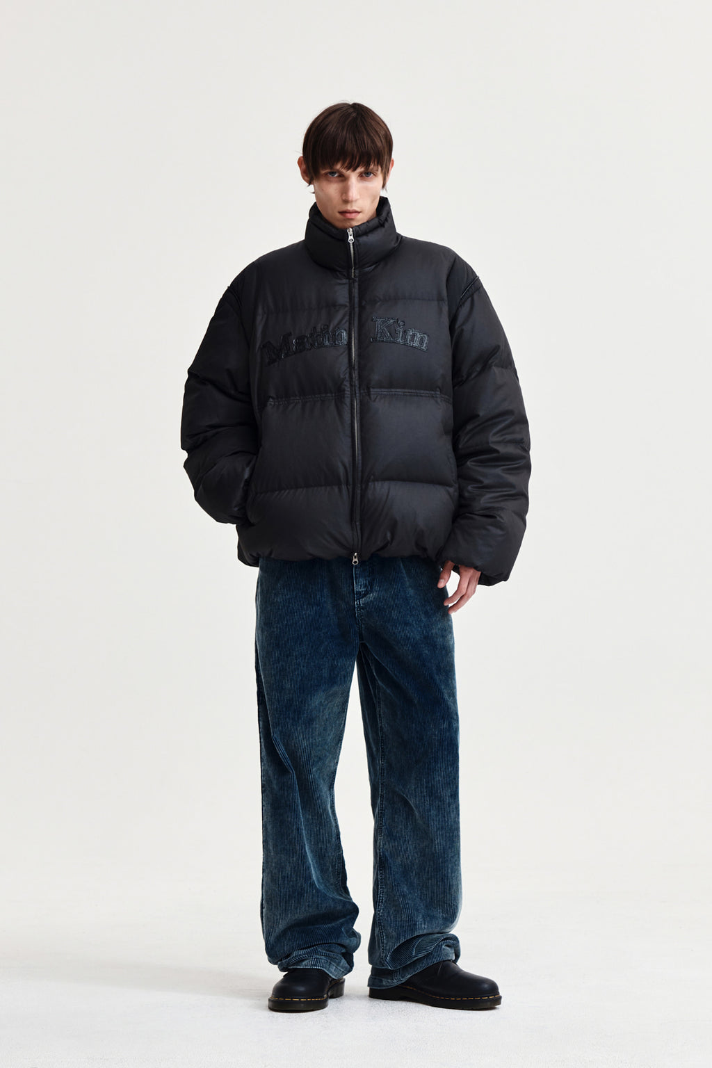 Matin Kim - Logo Applique Glossy Down Jumper (Charcoal) product image 8 | TRAB K-Fashion Australia