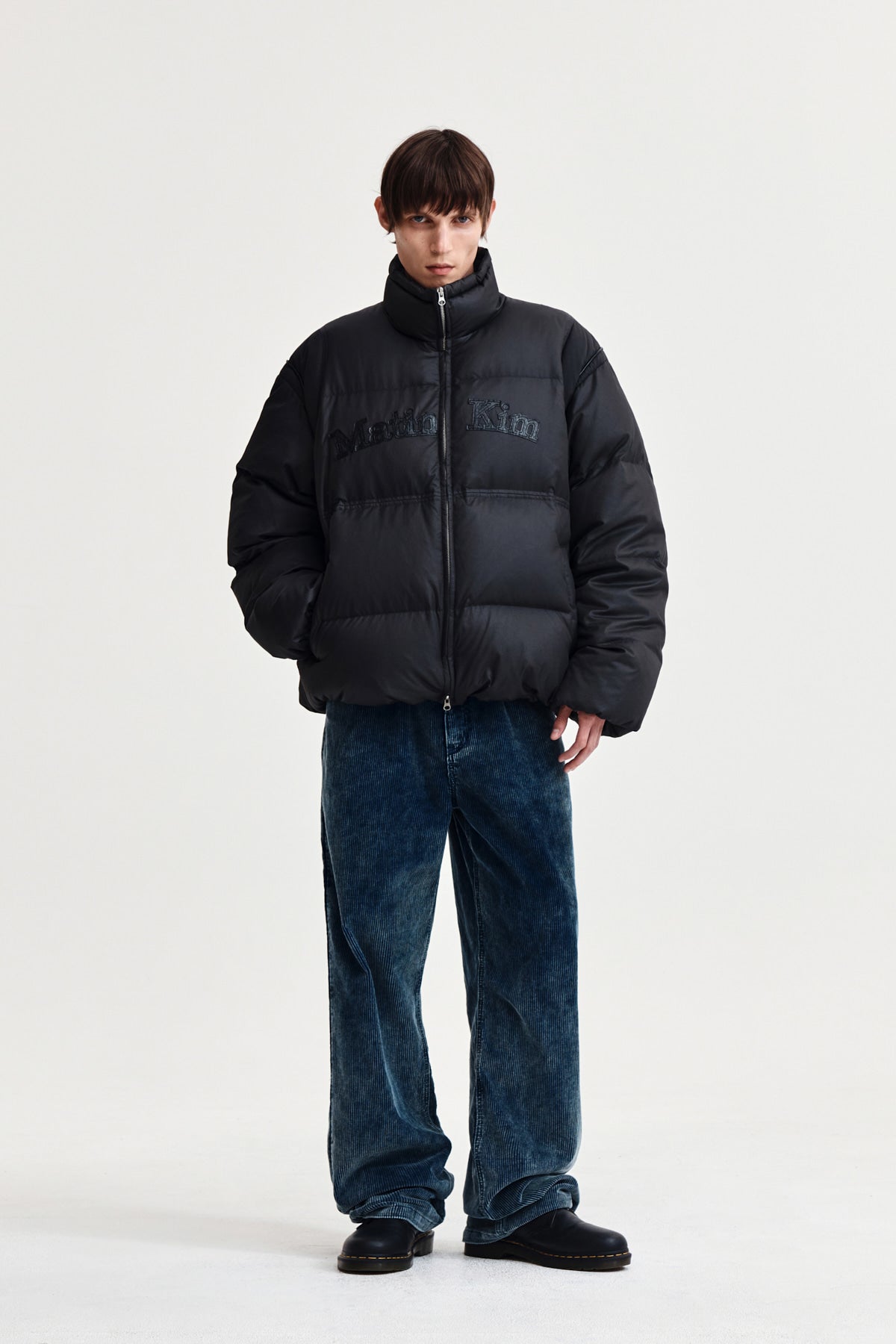 Matin Kim - Logo Applique Glossy Down Jumper (Charcoal) product image 8 | TRAB K-Fashion Australia