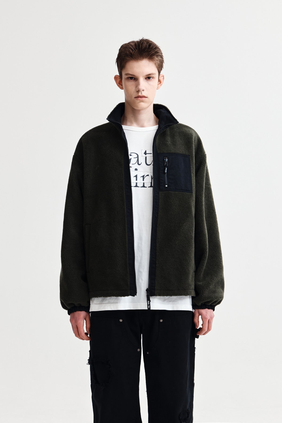Matin Kim - Reversible Sherpa Zip Up (Khaki) product image 16 | TRAB K-Fashion Australia