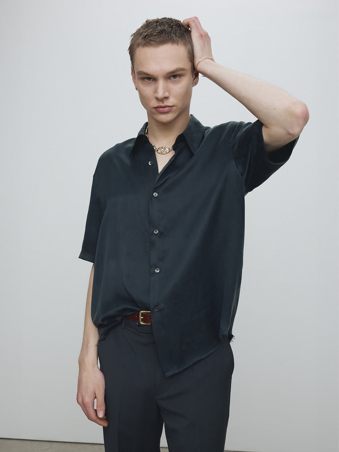 Tonywack - Fluid Cupro Shirt (Japanese Fabric) (Navy) product image 1 | TRAB K-Fashion Australia