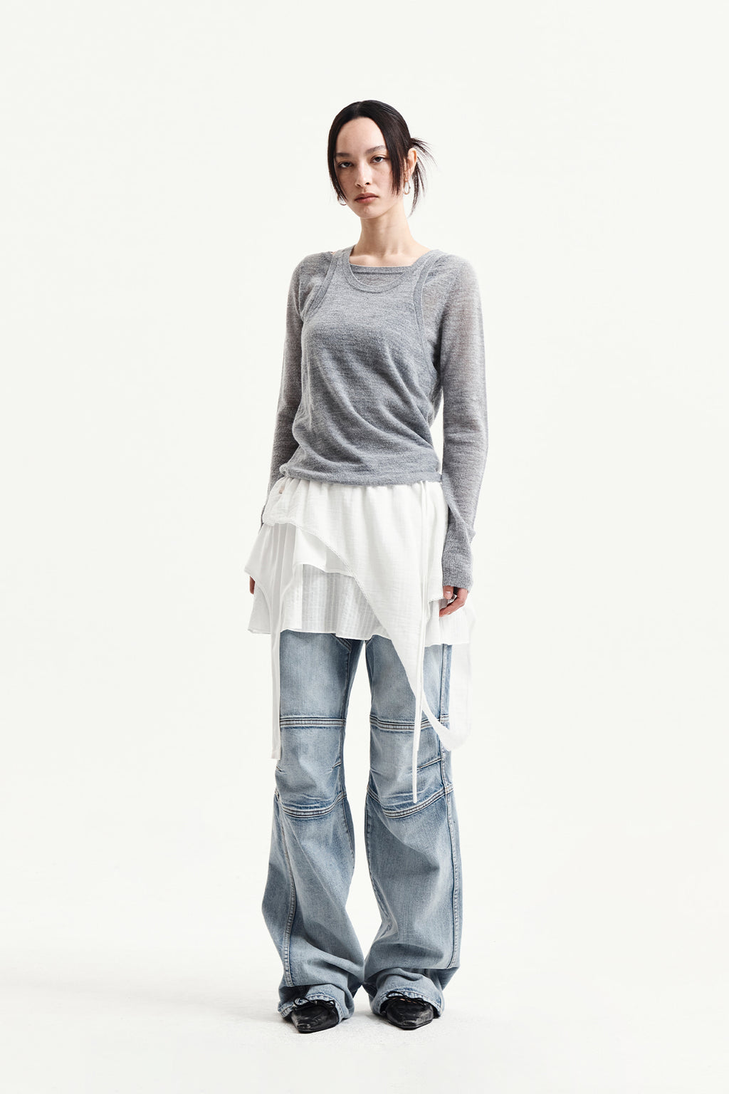 Matin Kim - Mohair Layered Knit Pullover (Light Grey) product image 15 | TRAB K-Fashion Australia