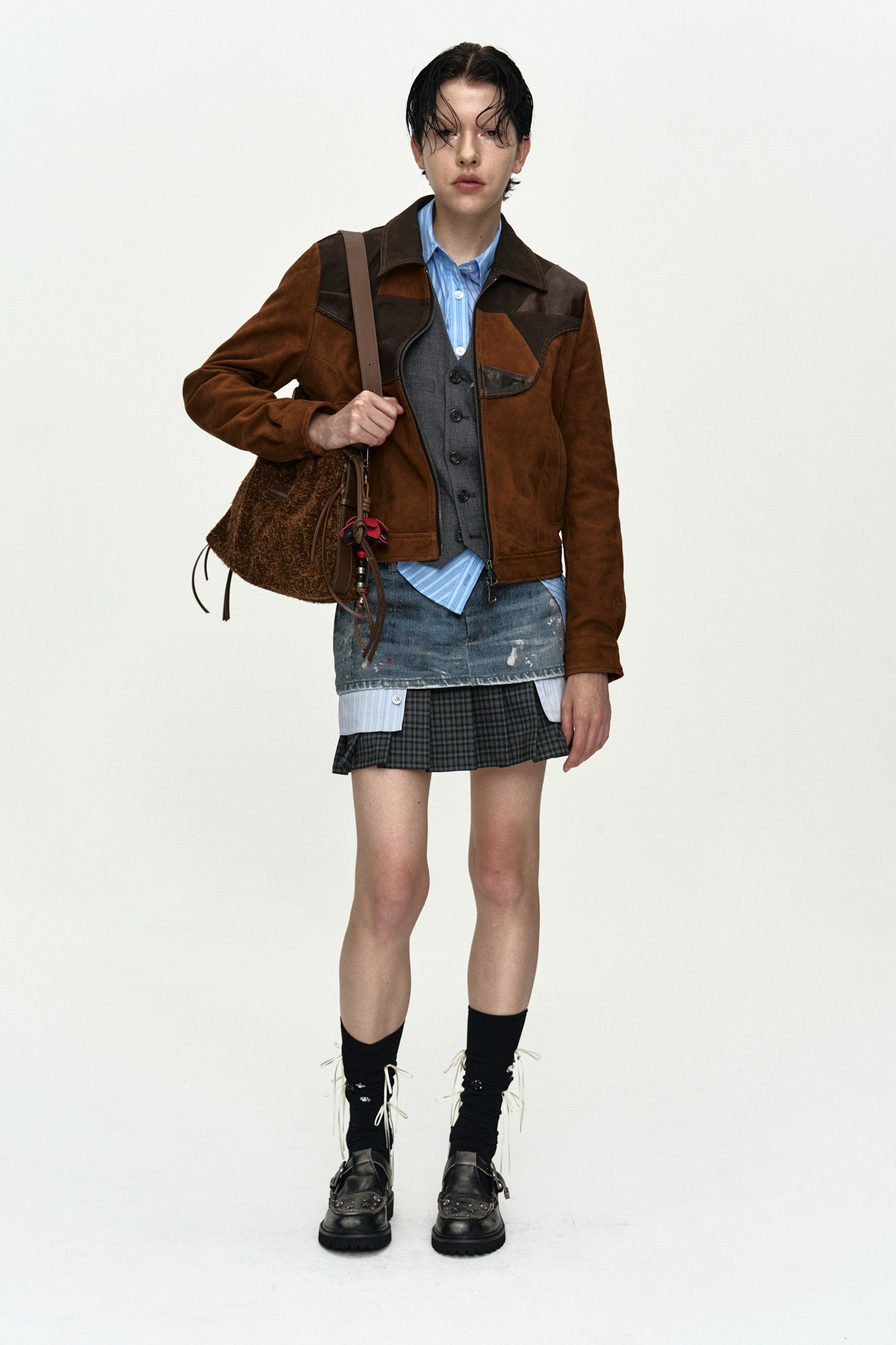 Andersson Bell - [Pre-Order – Ships July 3] Painted Denim Layered Mini Pleats Skirt (Blue) product image 1 | TRAB K-Fashion Australia