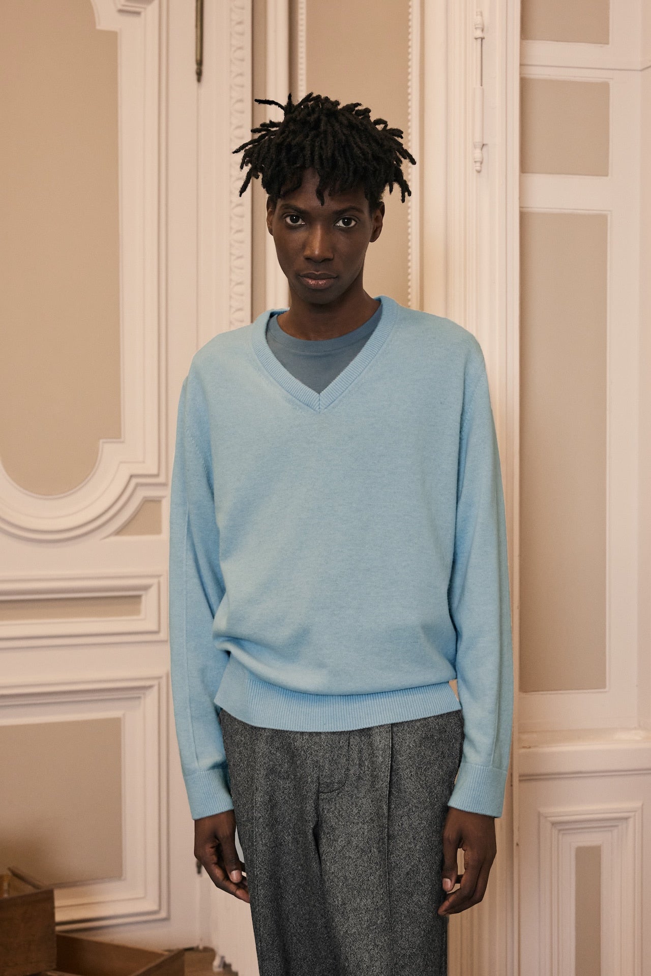 STU - Pin Tuck V-neck Knit (Sky Blue) product image 13 | TRAB K-Fashion Australia