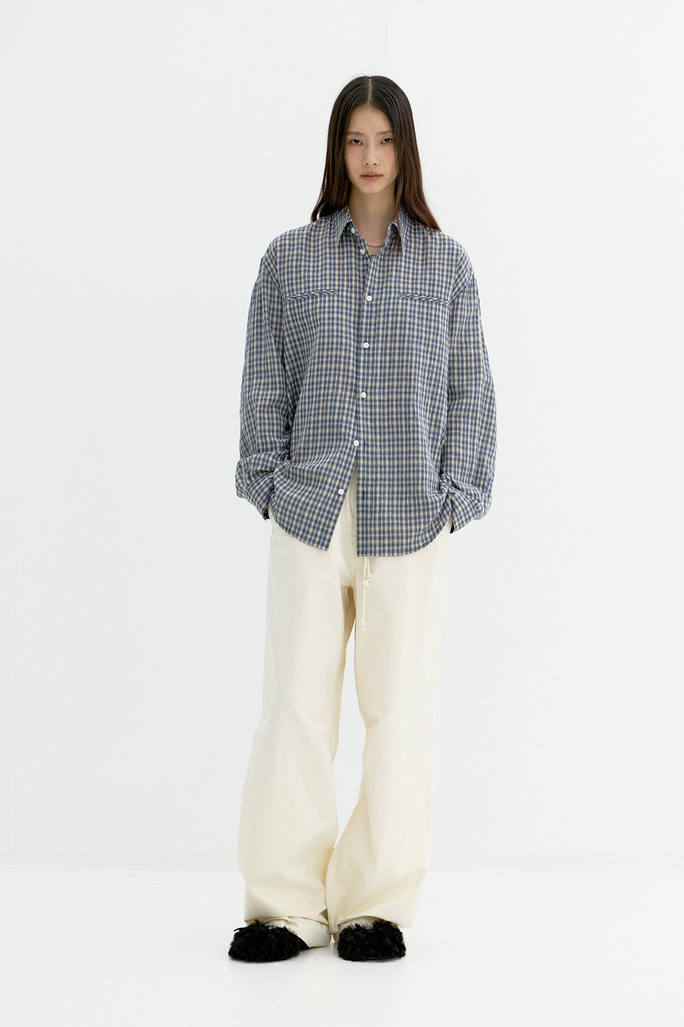 Coor - Double Welt Pocket Check Shirt (Beige Blue) product image 2 | TRAB K-Fashion Australia