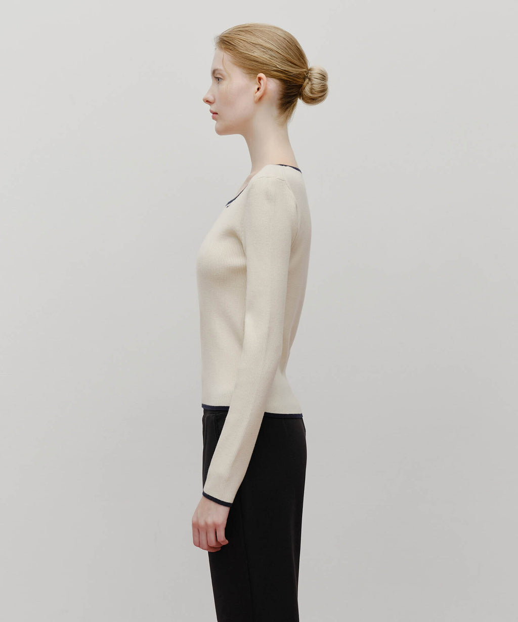 Marithe & Francois Girbaud - Color Point Square Neck Knit Pullover (Ivory) product image 2 | TRAB K-Fashion Australia