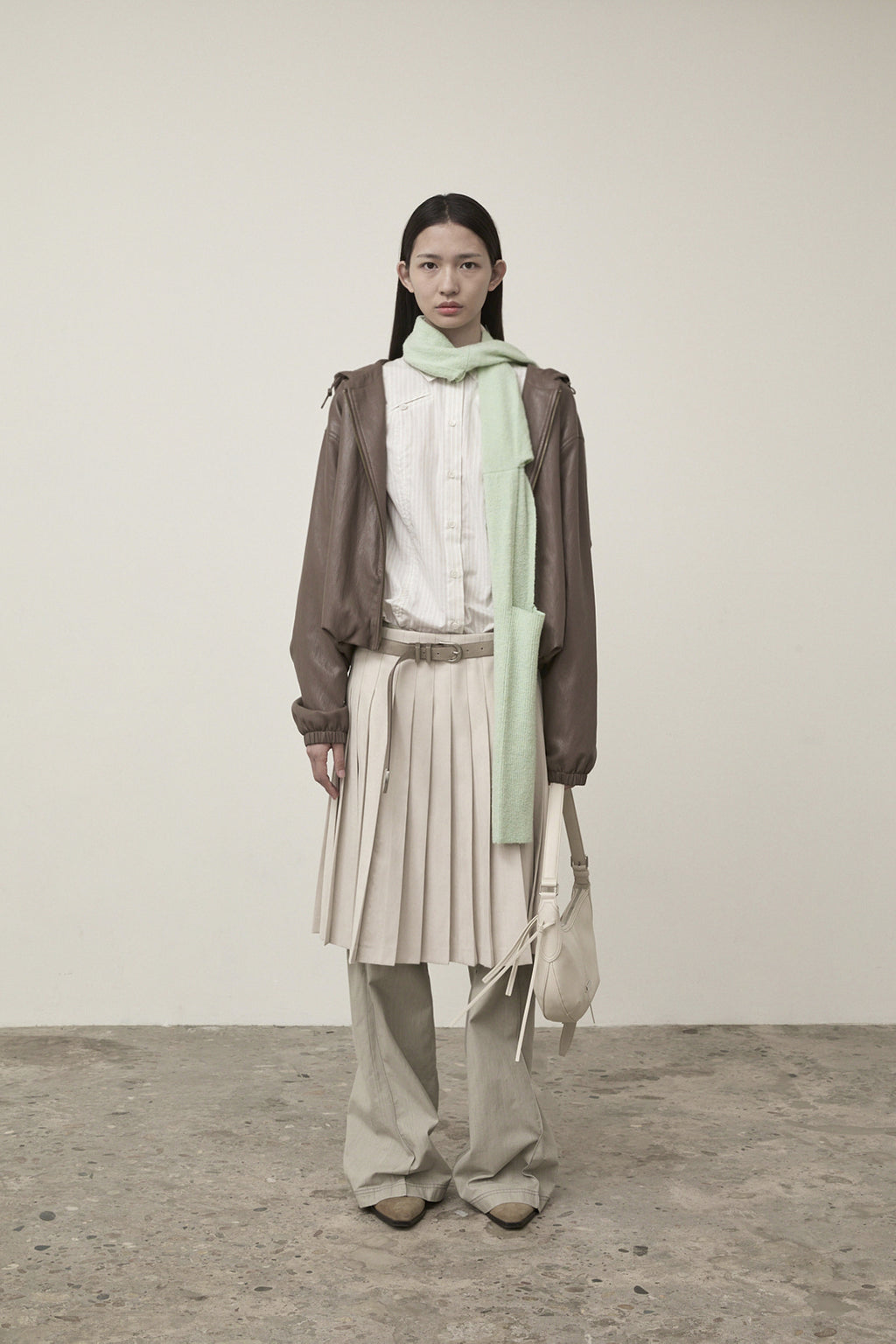 Matin Kim - Faux Leather Hoody Crop Jumper (Brown) product image 11 | TRAB K-Fashion Australia