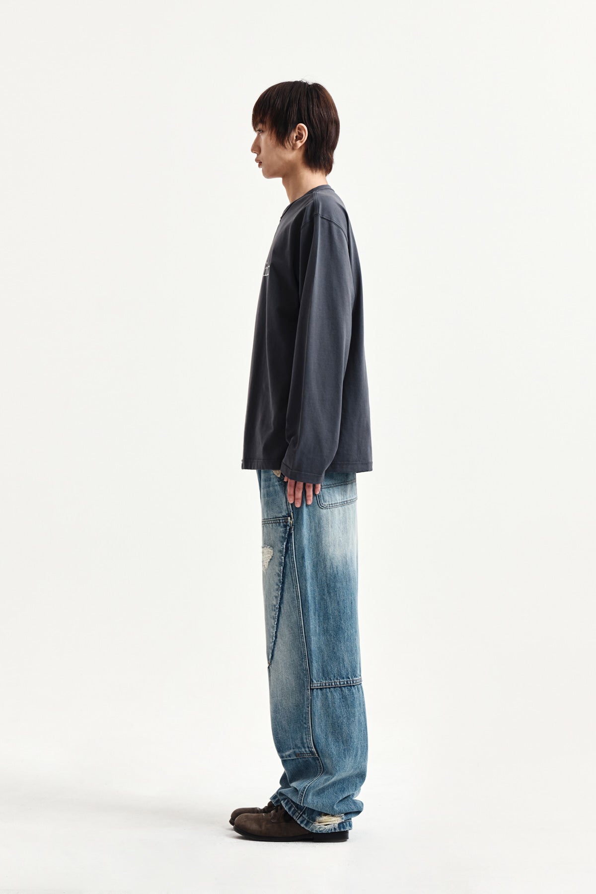 Matin Kim - Asymmetric Logo Top (Charcoal) product image 11 | TRAB K-Fashion Australia