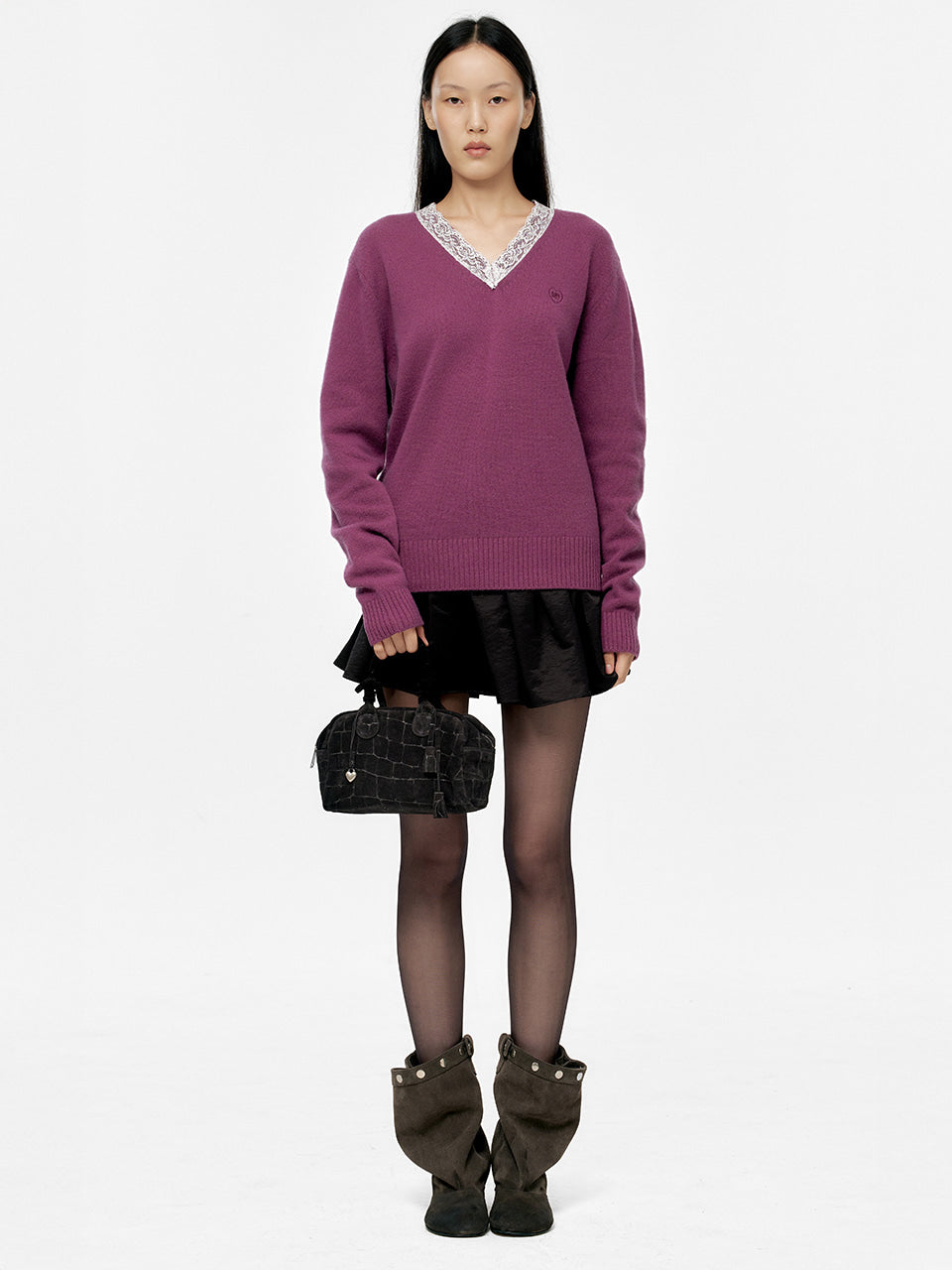 Marge Sherwood - Soft Bowling (Black Croc-Effect Suede) product image 3 | TRAB K-Fashion Australia