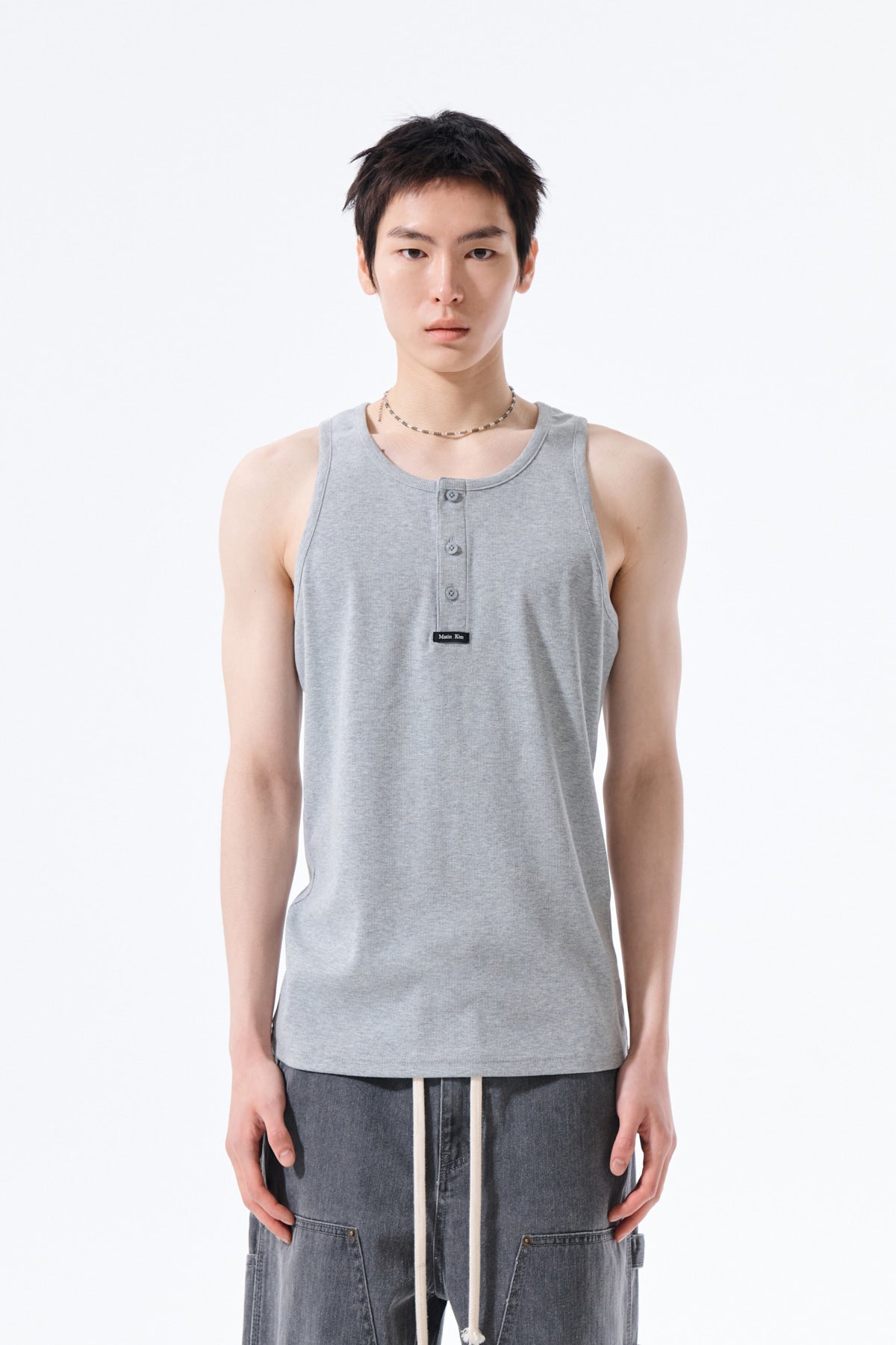 Matin Kim - Sleeveless Henley Top (Grey) product image 6 | TRAB K-Fashion Australia