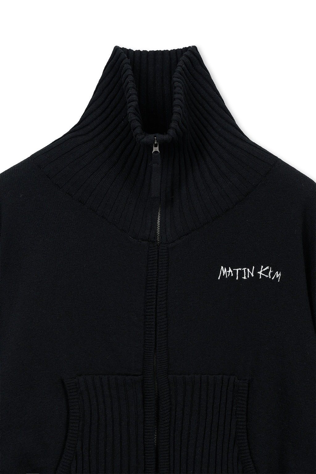 Matin Kim - High Neck Embroidered Logo Zip Up (Black) product image 3 | TRAB K-Fashion Australia