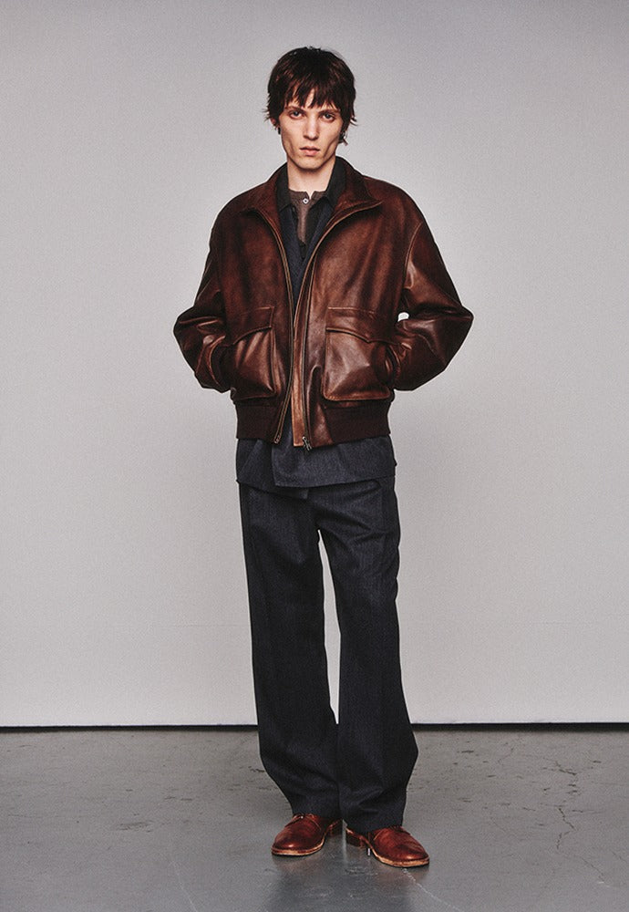 Art if acts - Stand Collar Leather Blouson Italy Vegetable Leather (Cloud Brown) product image 1 | TRAB K-Fashion Australia