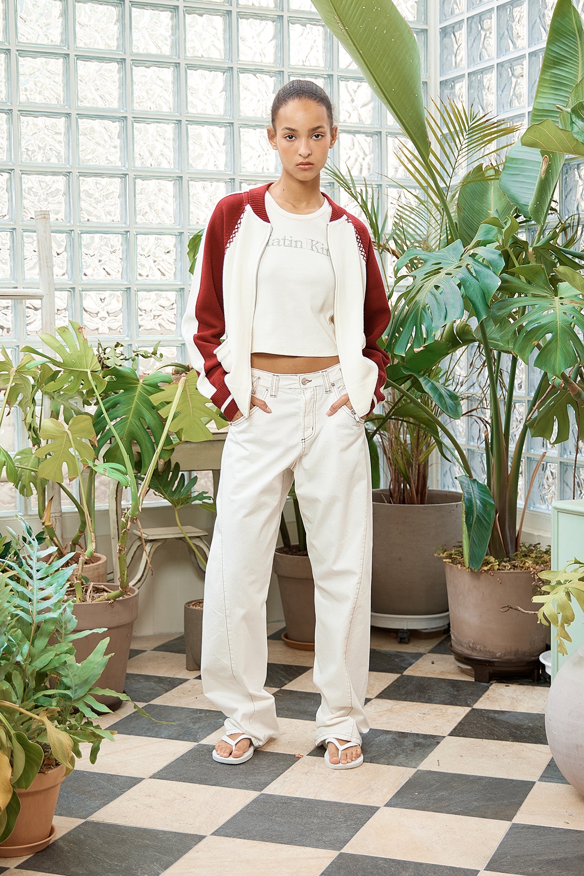 Matin Kim - Back Logo Raglan Knit Zip Up (Ivory) product image 10 | TRAB K-Fashion Australia
