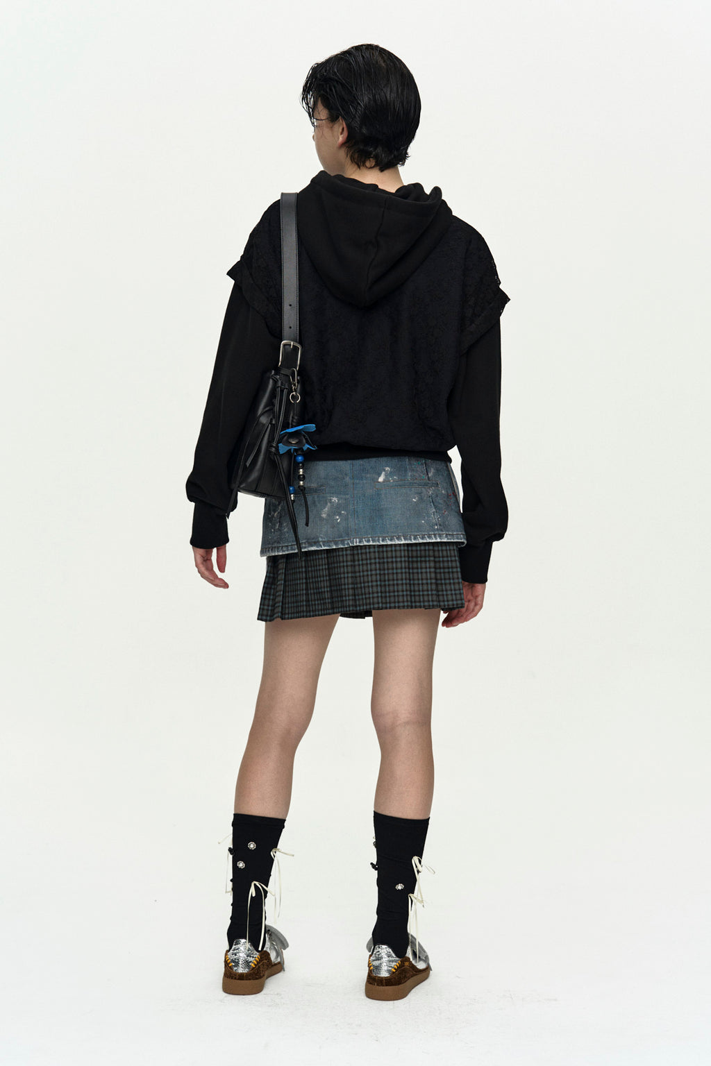 Andersson Bell - Lace Layered Hood Zip Up (Navy / Black) product image 3 | TRAB K-Fashion Australia