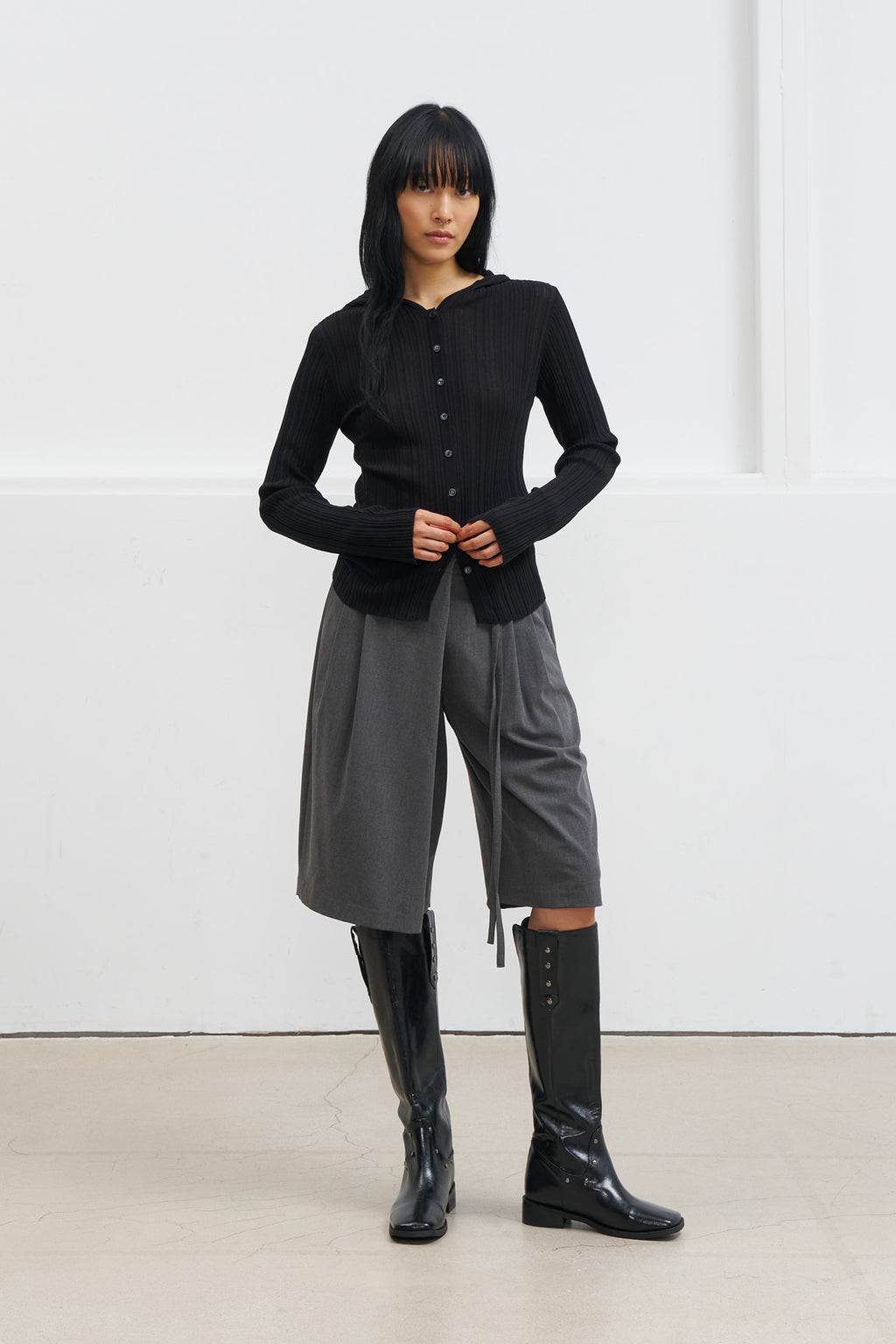 Deinet - Knit Button Hoodie Cardigan (Black) product image 5 | TRAB K-Fashion Australia