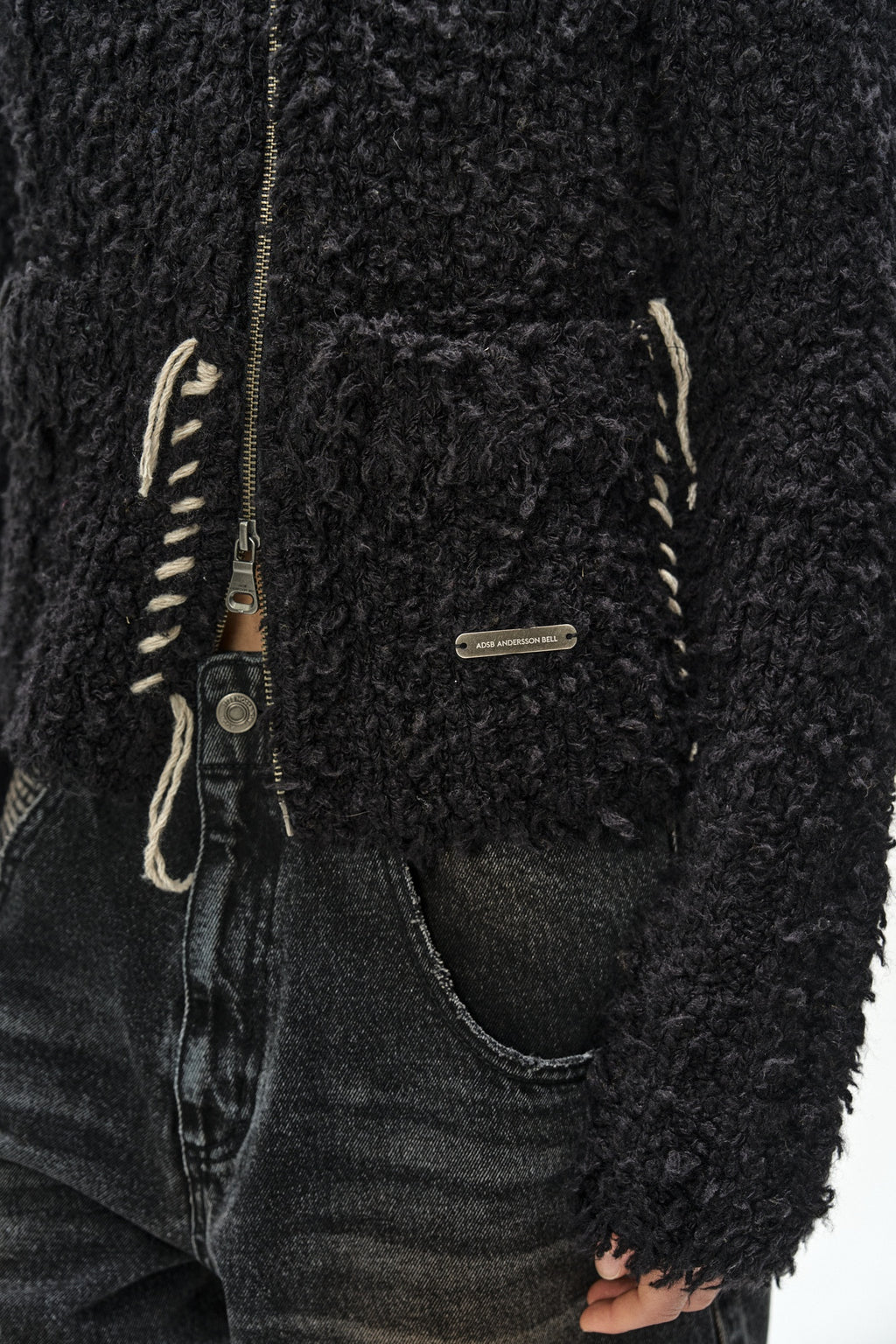 Andersson Bell - Hand Stitched Hairy Zip-Up Cardigan (Black) product image 7 | TRAB K-Fashion Australia