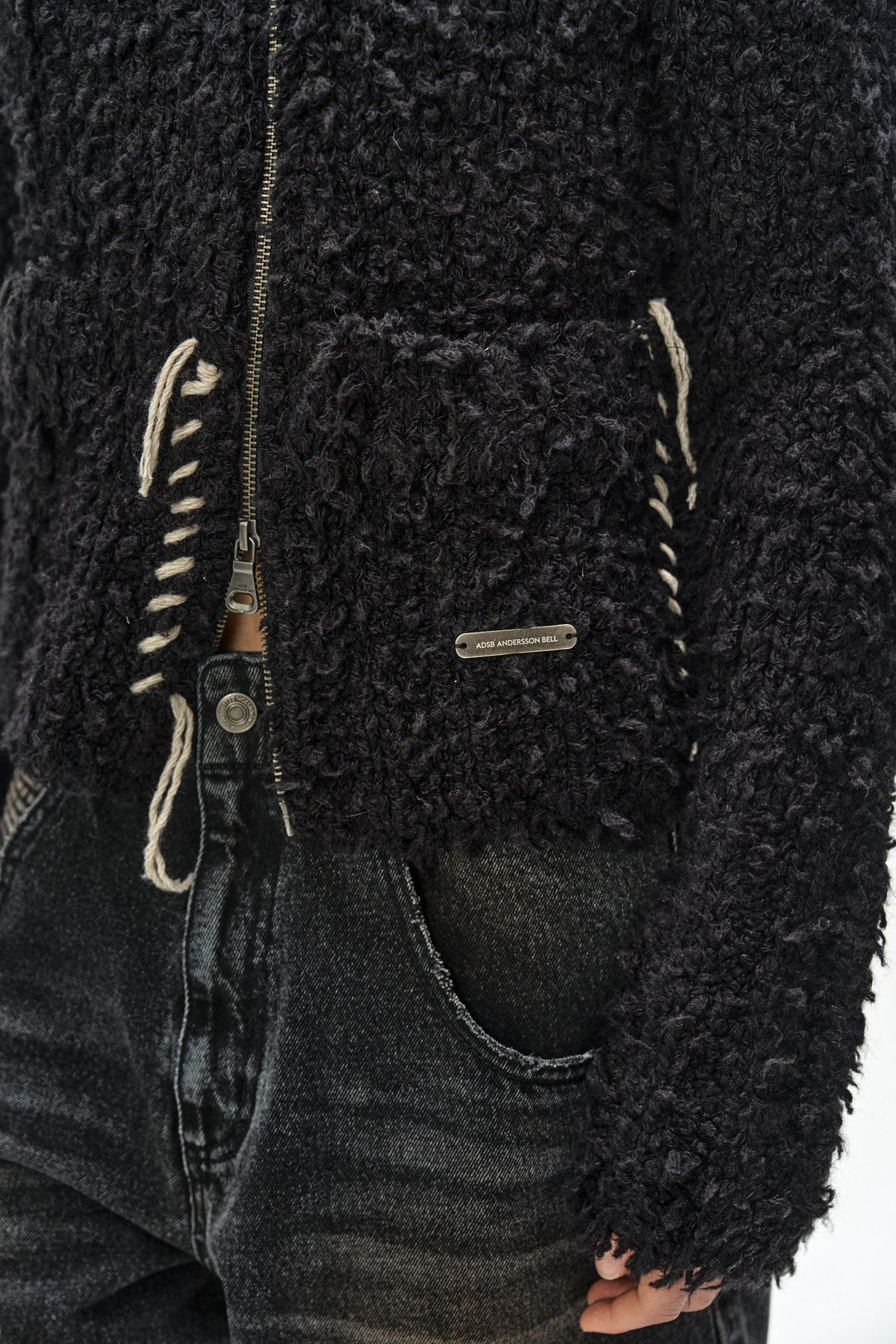 Andersson Bell - Hand Stitched Hairy Zip-Up Cardigan (Black) product image 7 | TRAB K-Fashion Australia