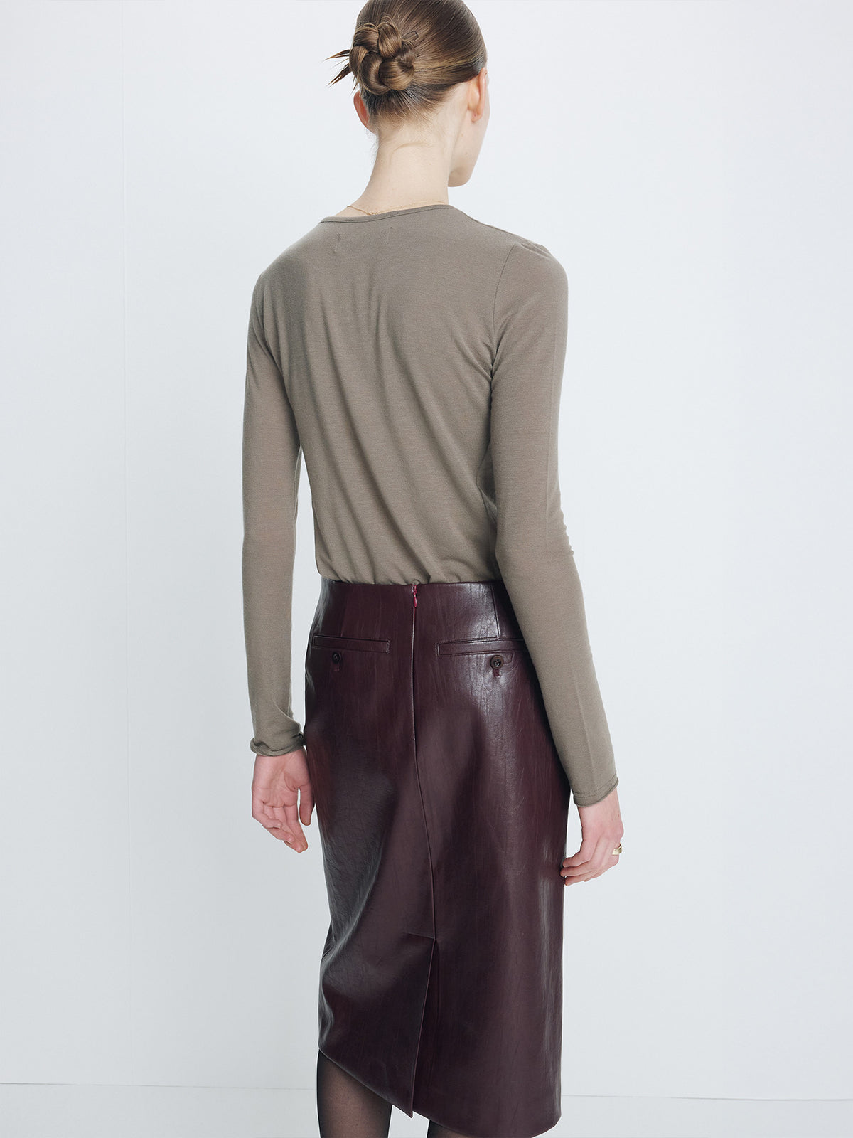 Tonywack - Faux Leather Midi Skirt (Dark Burgundy) product image 6 | TRAB K-Fashion Australia
