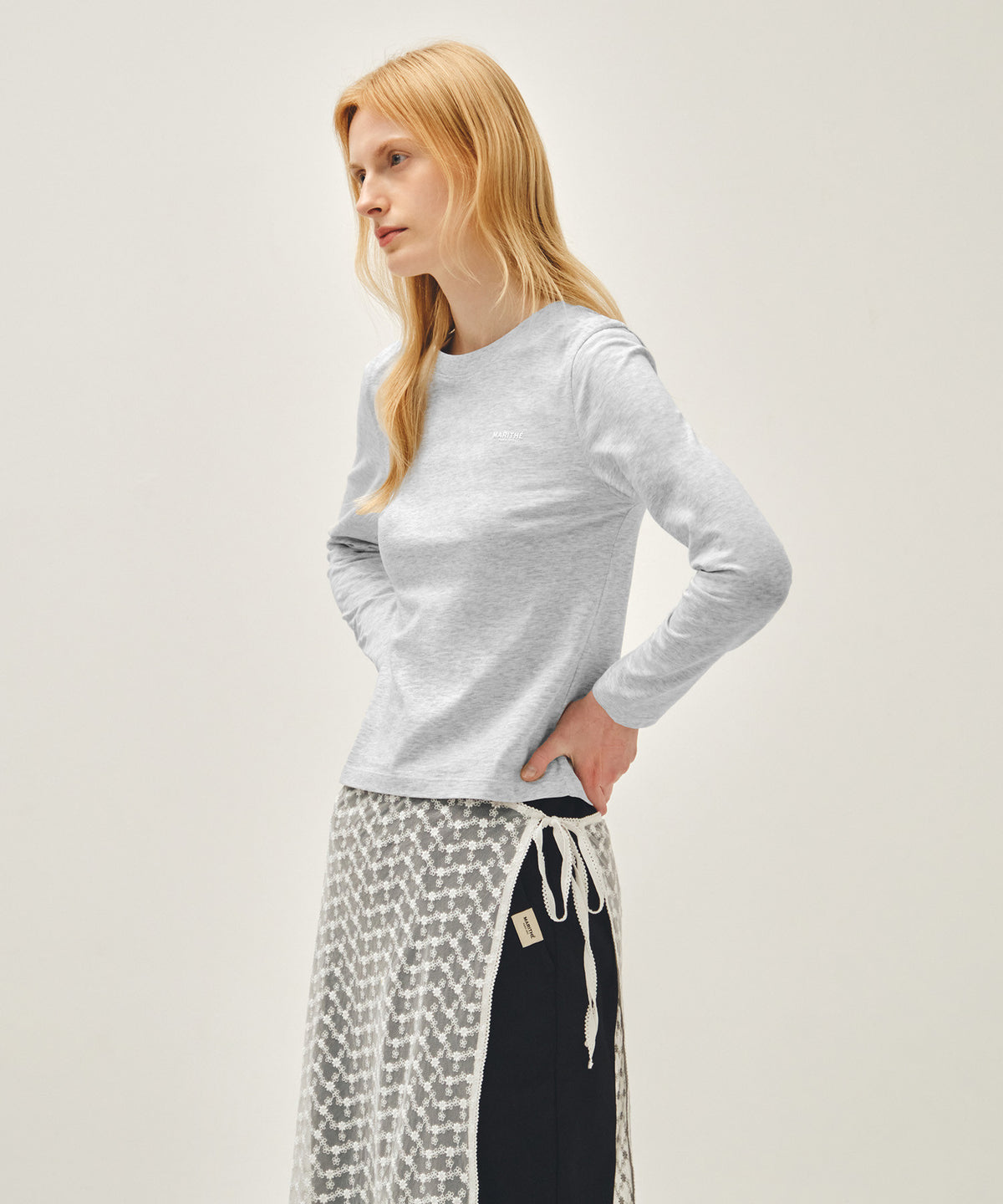 Marithe & Francois Girbaud - Regular Logo Long Sleeve Tee (Light Heather Gray) product image 2 | TRAB K-Fashion Australia